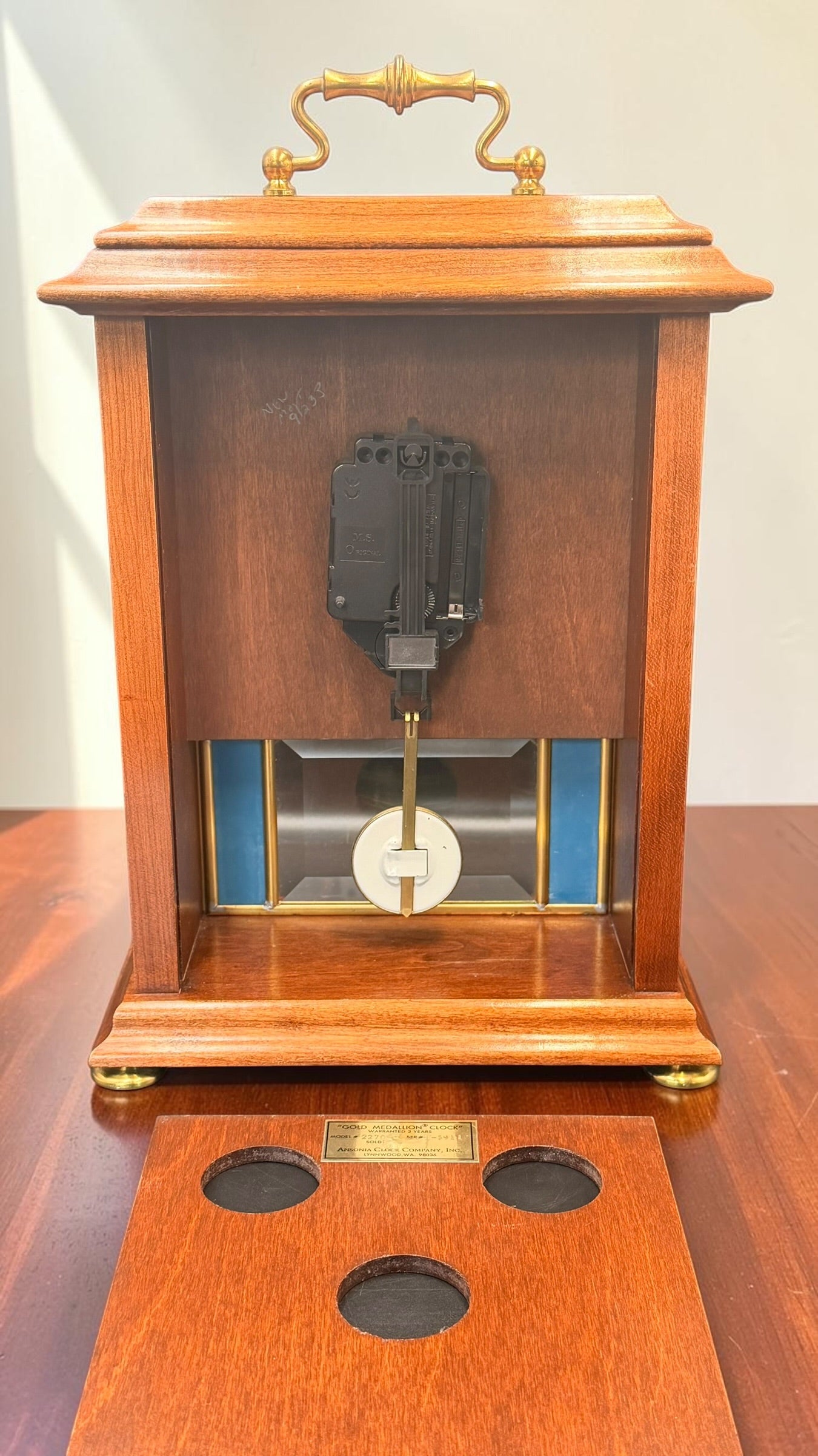 Ansonia Quartz Mantel Clock Time Only Pendulum Beveled Glass Traditional Shelf Clock