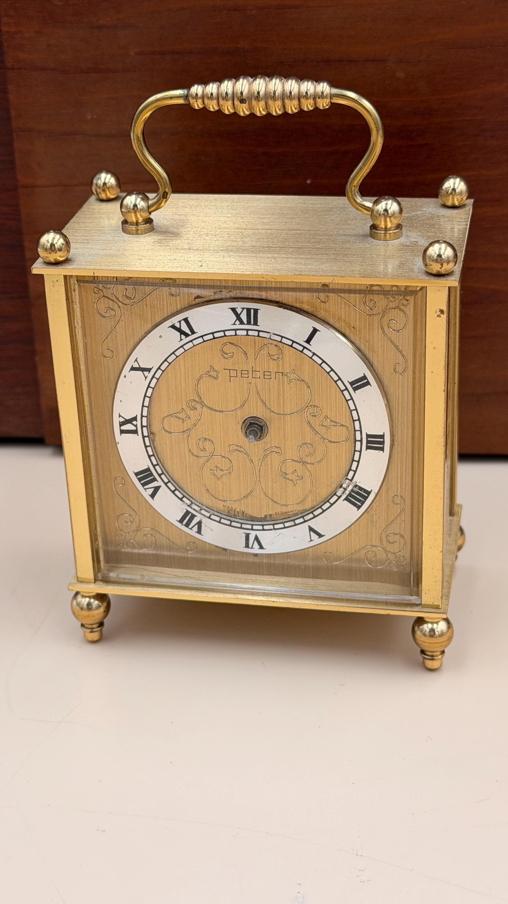 Peter German Brass Alarm Desk Clock – Vintage 8-Day Mechanical As-Is