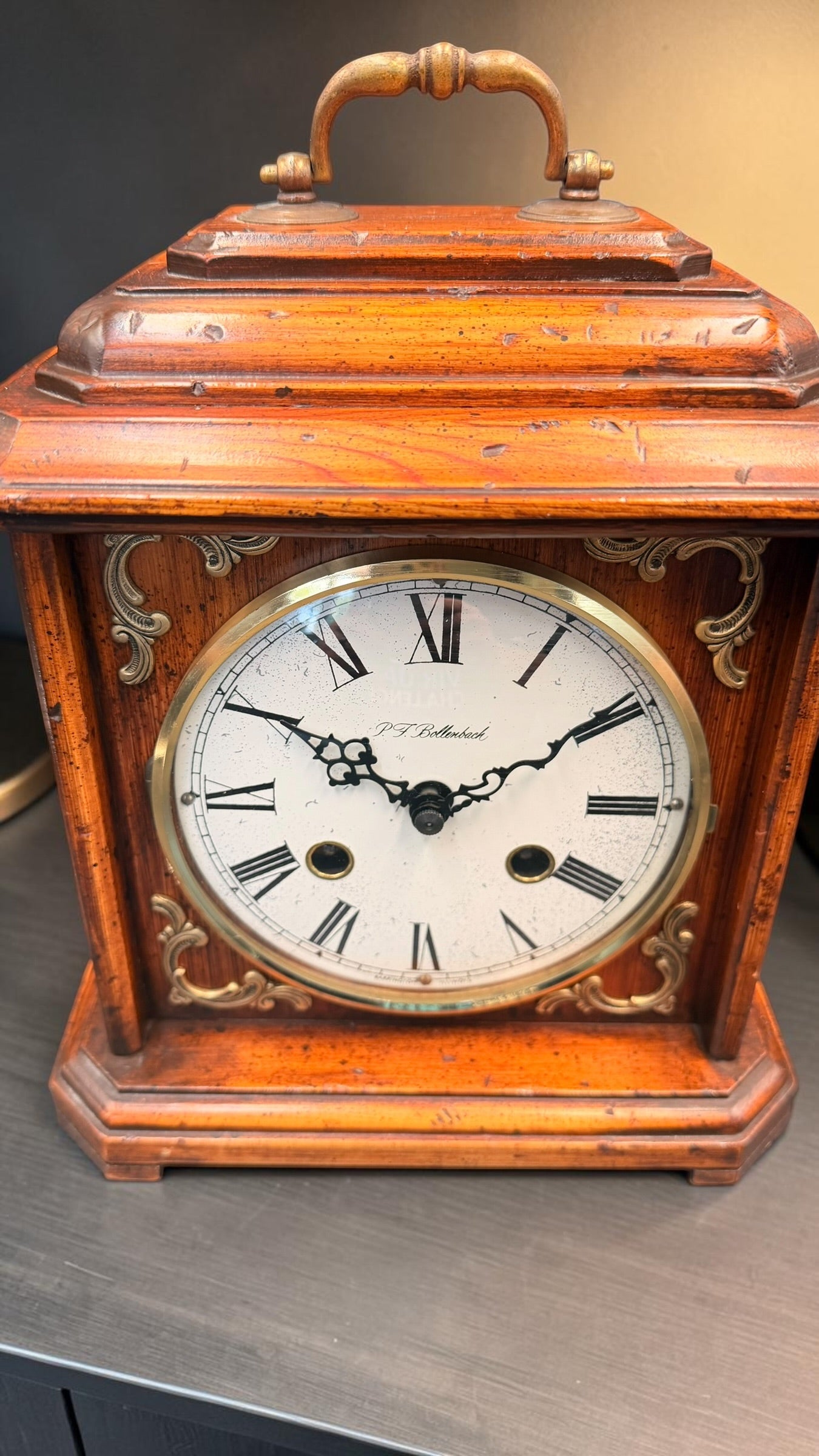 Antique P.F. Bollenbach Mantel Clock – Mechanical Wind Up Clock