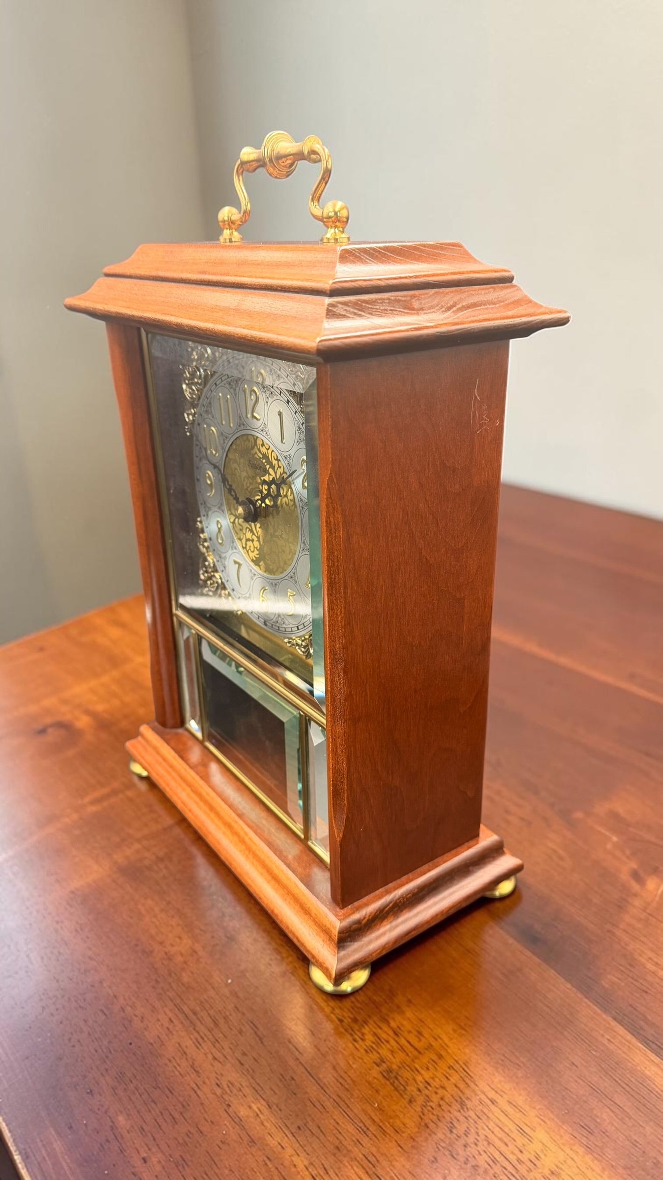 Ansonia Quartz Mantel Clock Time Only Pendulum Beveled Glass Traditional Shelf Clock