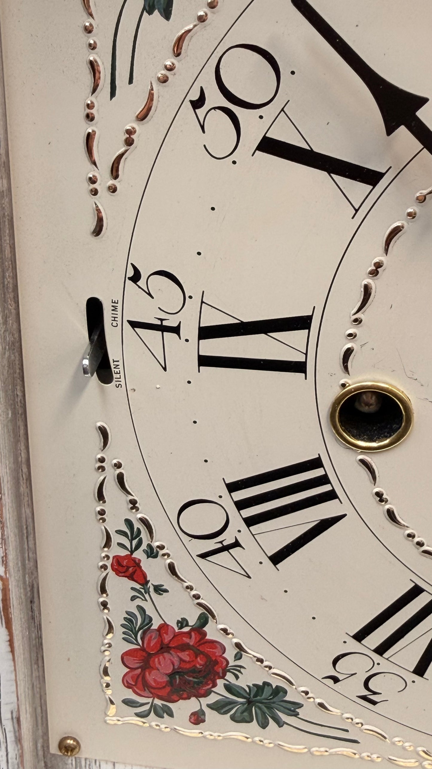 Hermle Austen Mantel Clock – German Mechanical Westminster Chime – Distressed White Farmhouse Shelf Clock