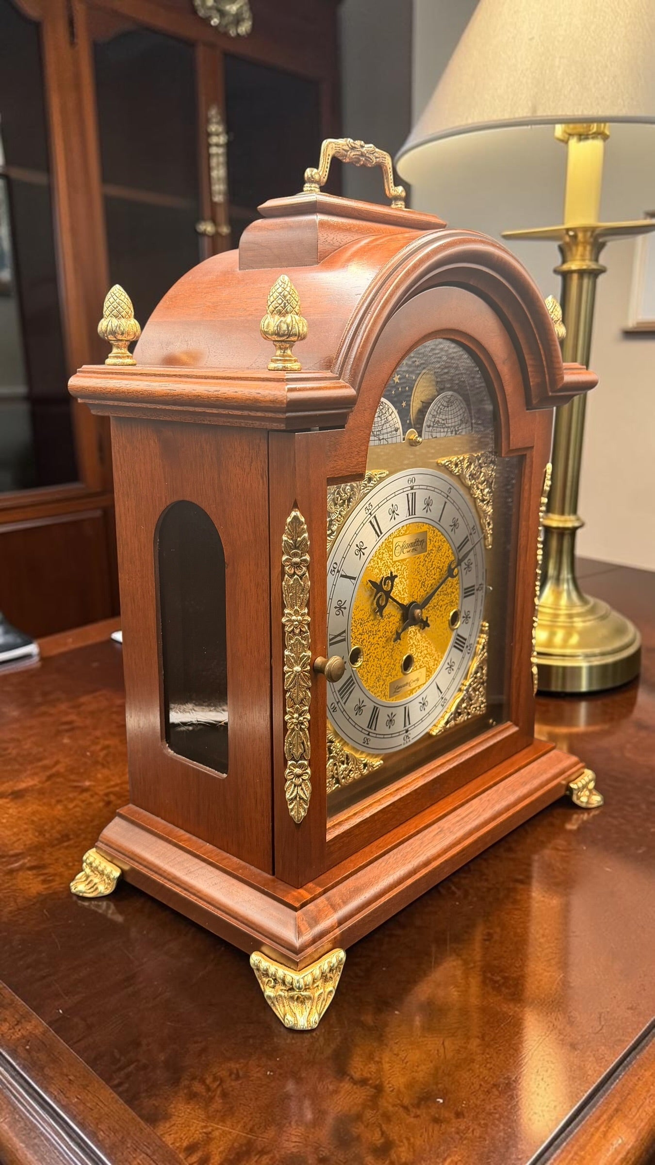Vintage Hamilton Triple Chime Mechanical Mantel Clock Moon Dial German Movement – Westminster / St. Michael / Whittington