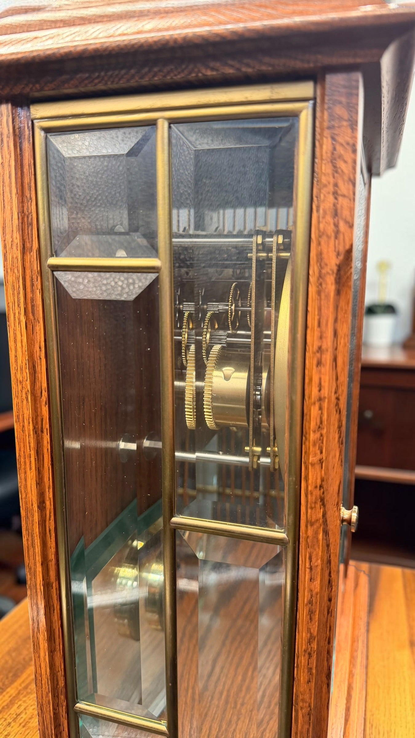 Ansonia Gold Medallion 370 Triple Chime Mantel Clock, Beveled Glass Mechanical Bracket Clock