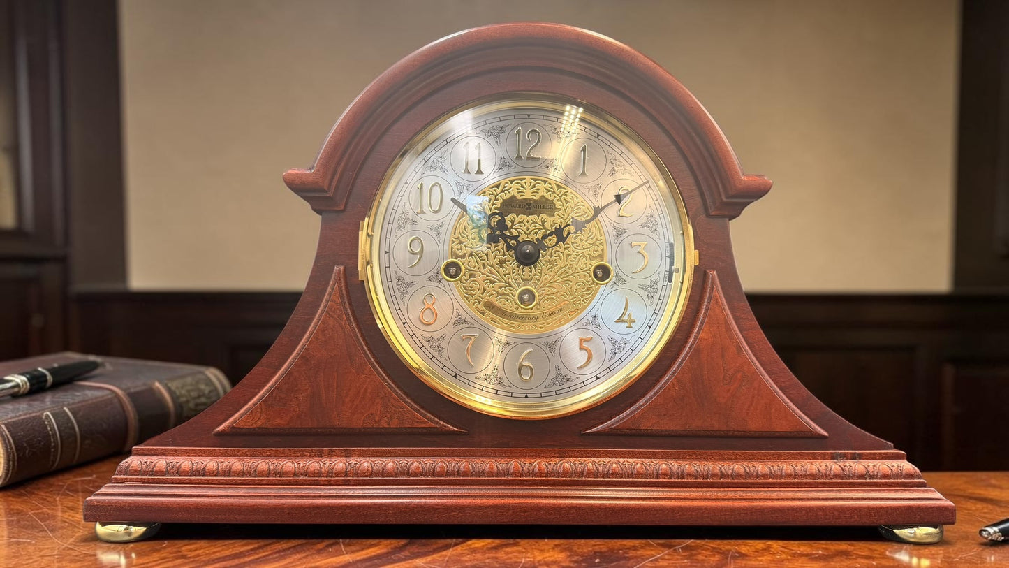 Howard Miller Barrett Mantel Clock – 76th Anniversary Edition – NOS – Kieninger German Mechanical Westminster Chime – Beveled Glass