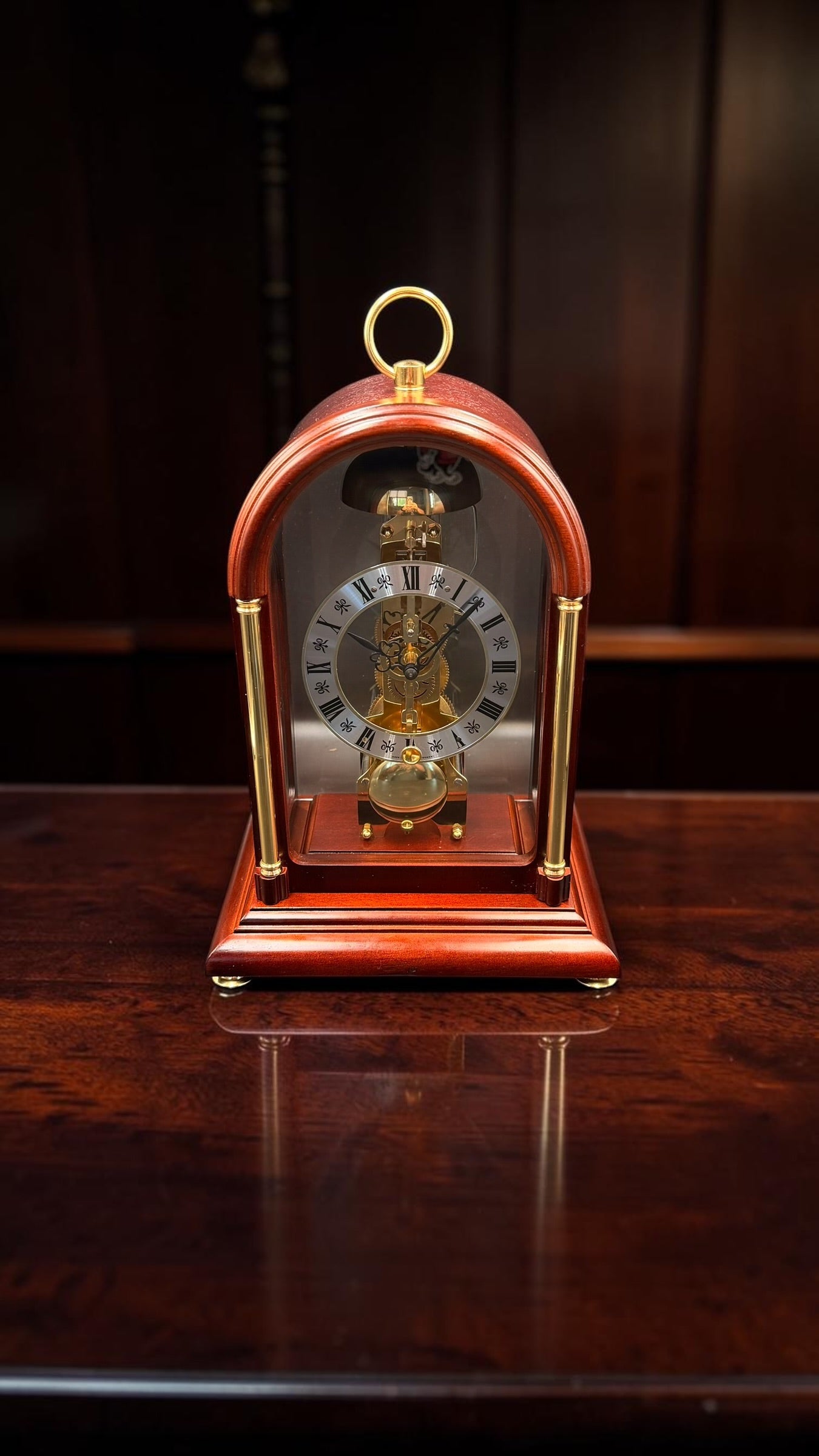 Franz Hermle Mechanical Skeleton Mantel Clock – Bell Strike – Made in Germany