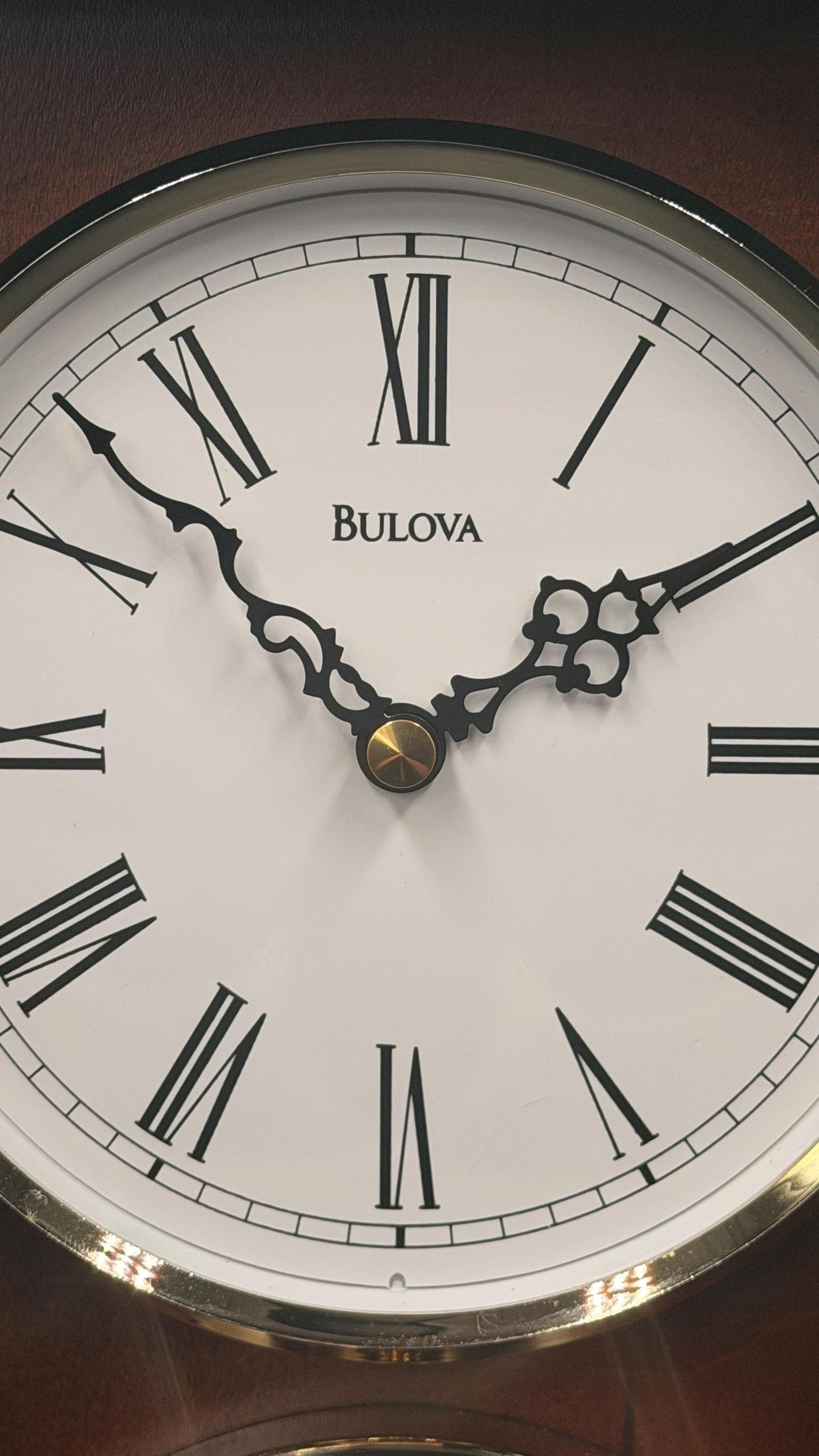 Bulova Cherry Wood Quartz Calendar Mantel Clock