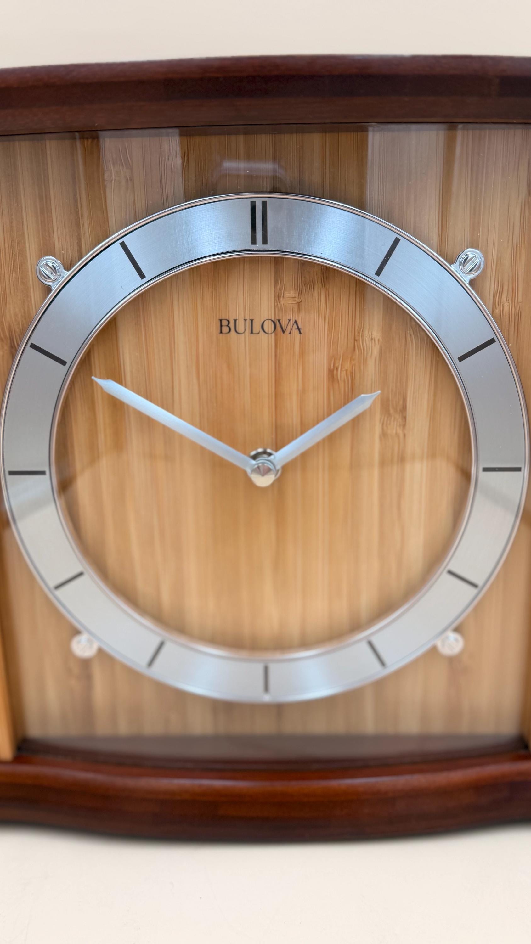 Bulova Bamboo Wood Mantel Clock – Modern Minimalist Quartz Shelf Clock