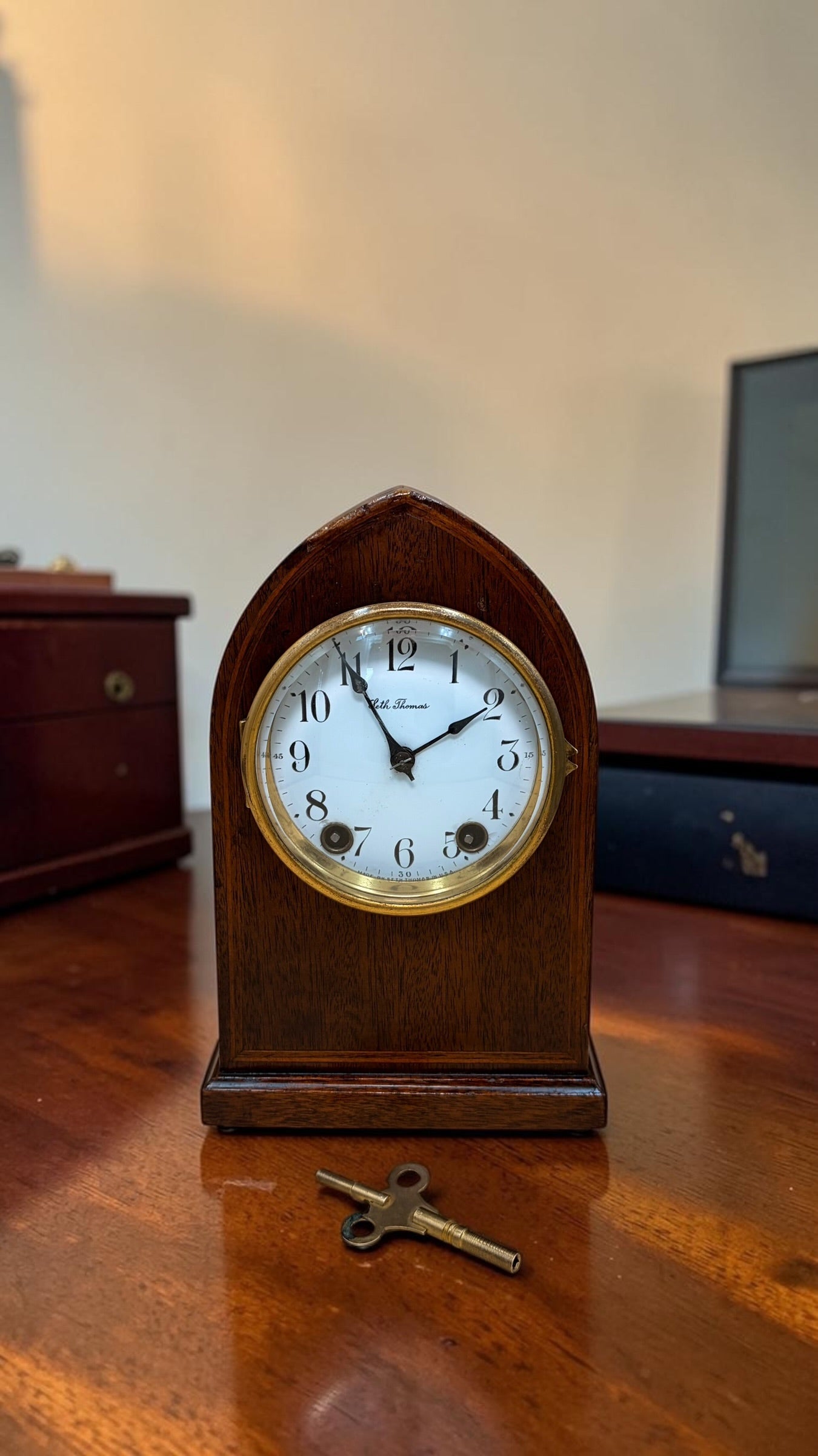 Antique Seth Thomas Tambour Mantel Clock – Original Finish – Time & Strike – Working – c. 1940s