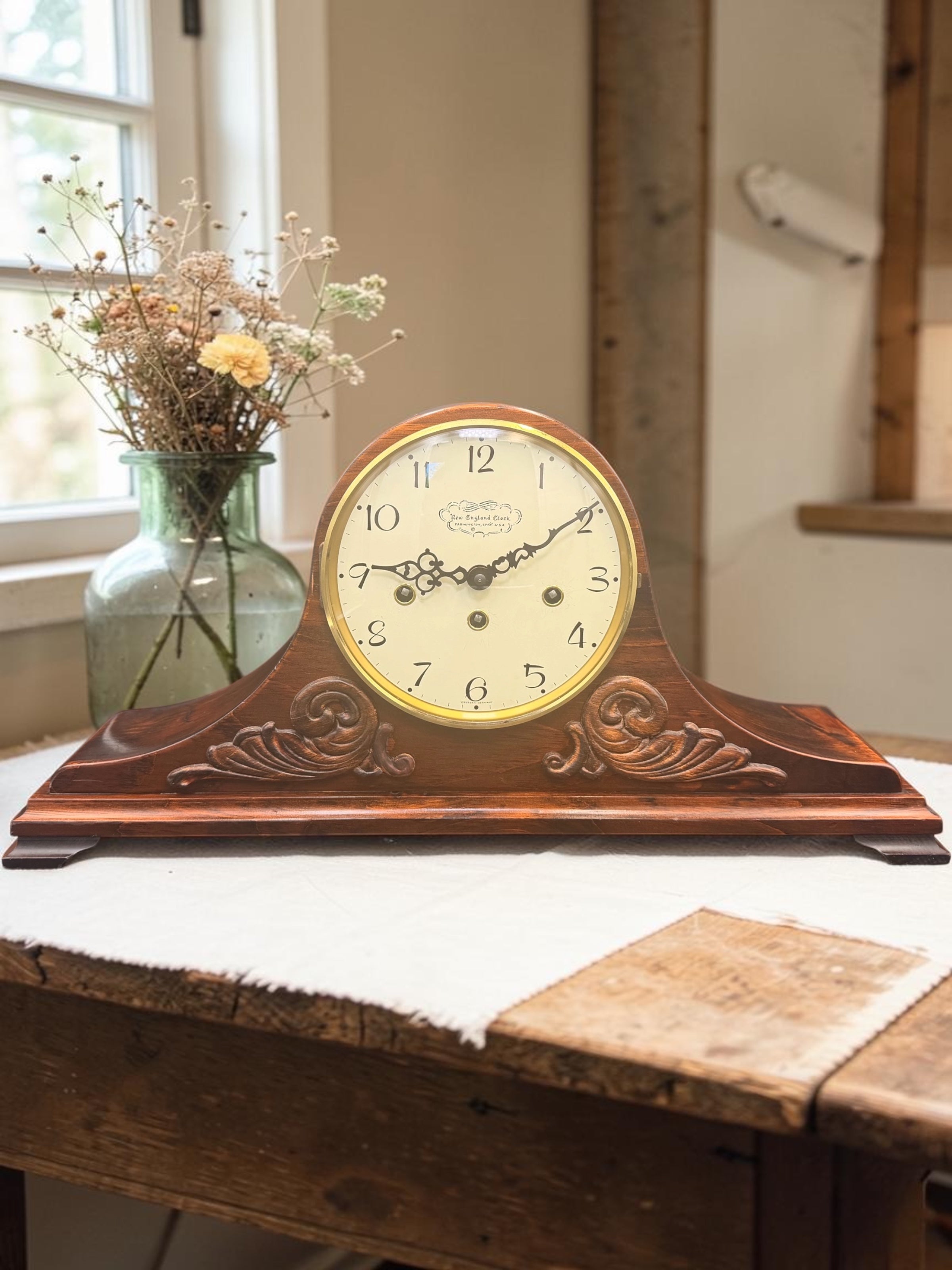 New England Clock Tambour Mantel Clock – Hermle Westminster Chime Movement