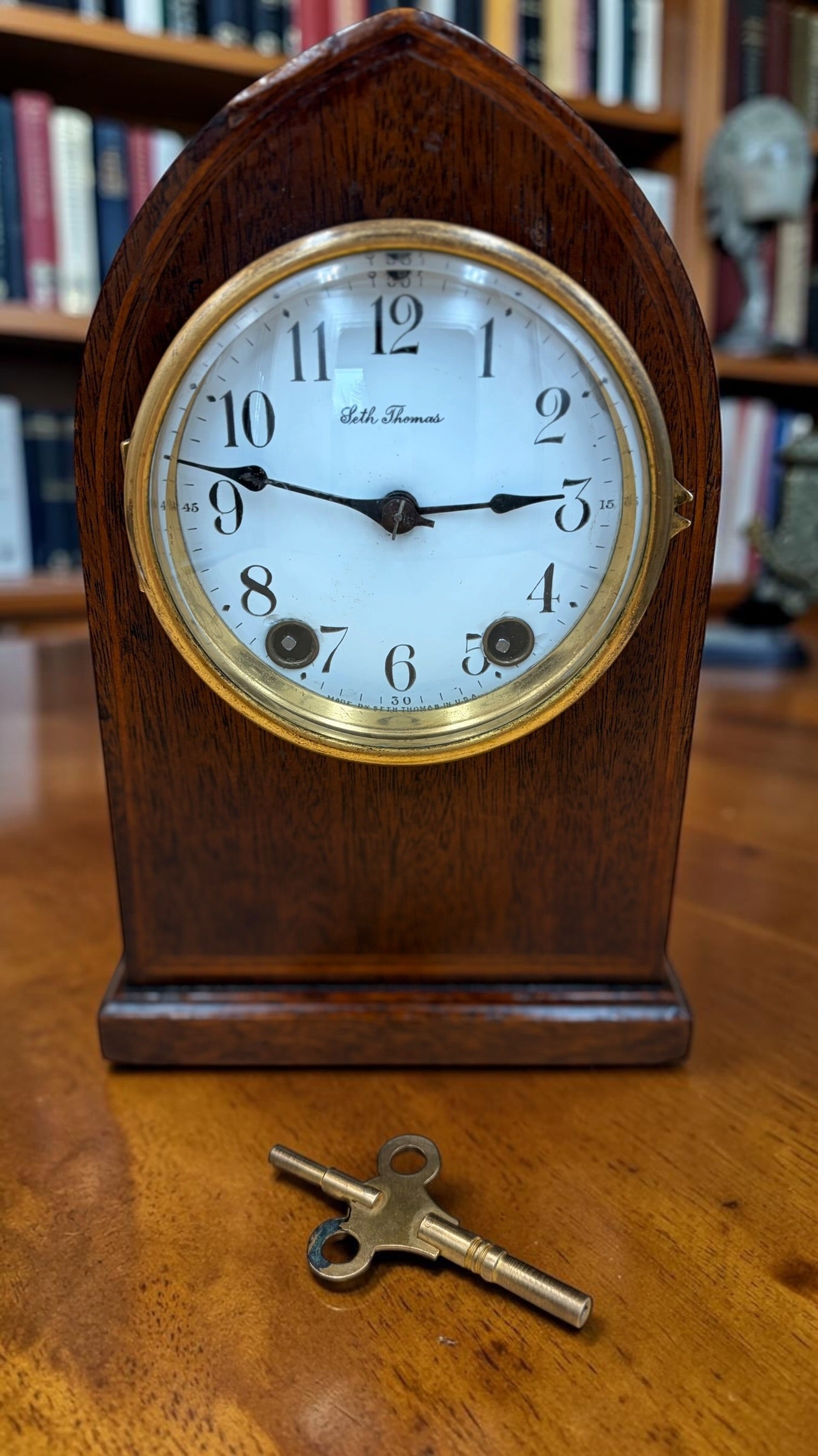Antique Seth Thomas Tambour Mantel Clock – Original Finish – Time & Strike – Working – c. 1940s
