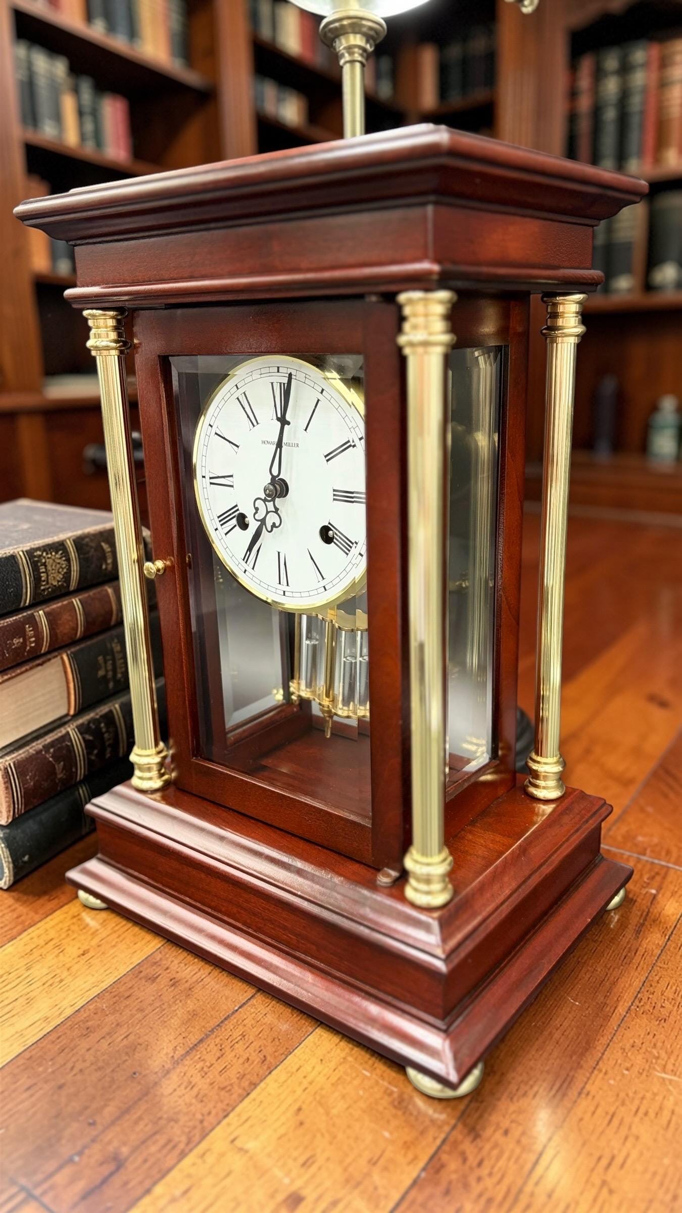Howard Miller Crystal Regulator Mantel Clock • 1990s Hermle Mechanical Movement