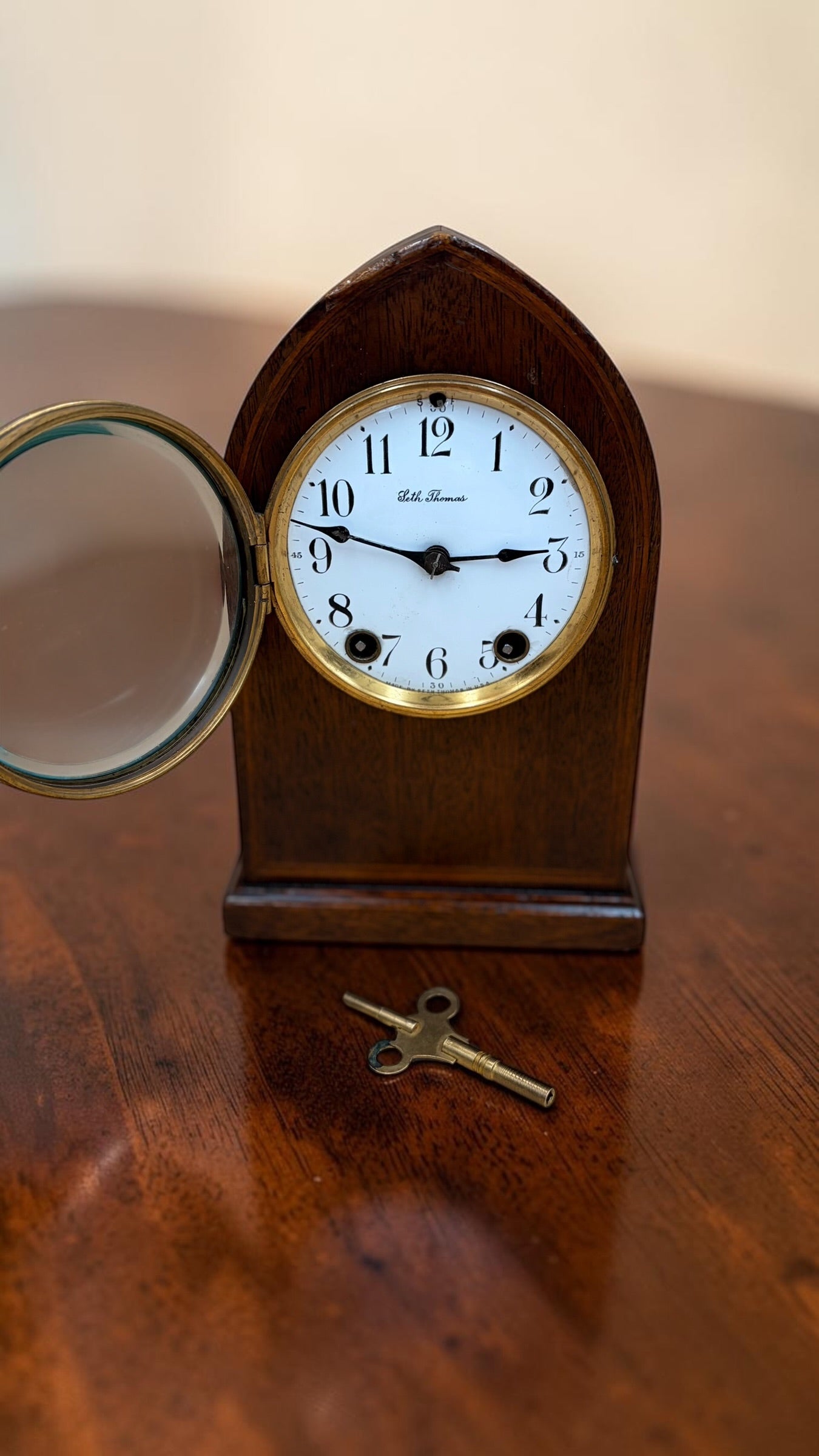 Antique Seth Thomas Tambour Mantel Clock – Original Finish – Time & Strike – Working – c. 1940s