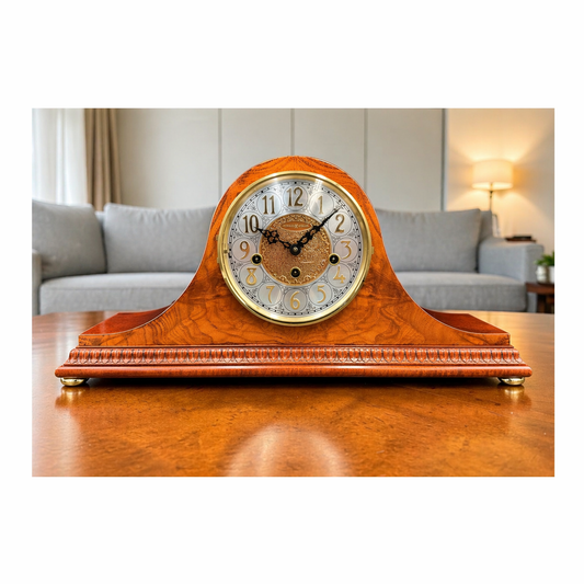 Howard Miller Ambassador 630-169 Mantel Clock – Mechanical Westminster Chime – German Hermle Movement – Key Wind – Burl Wood Tambour
