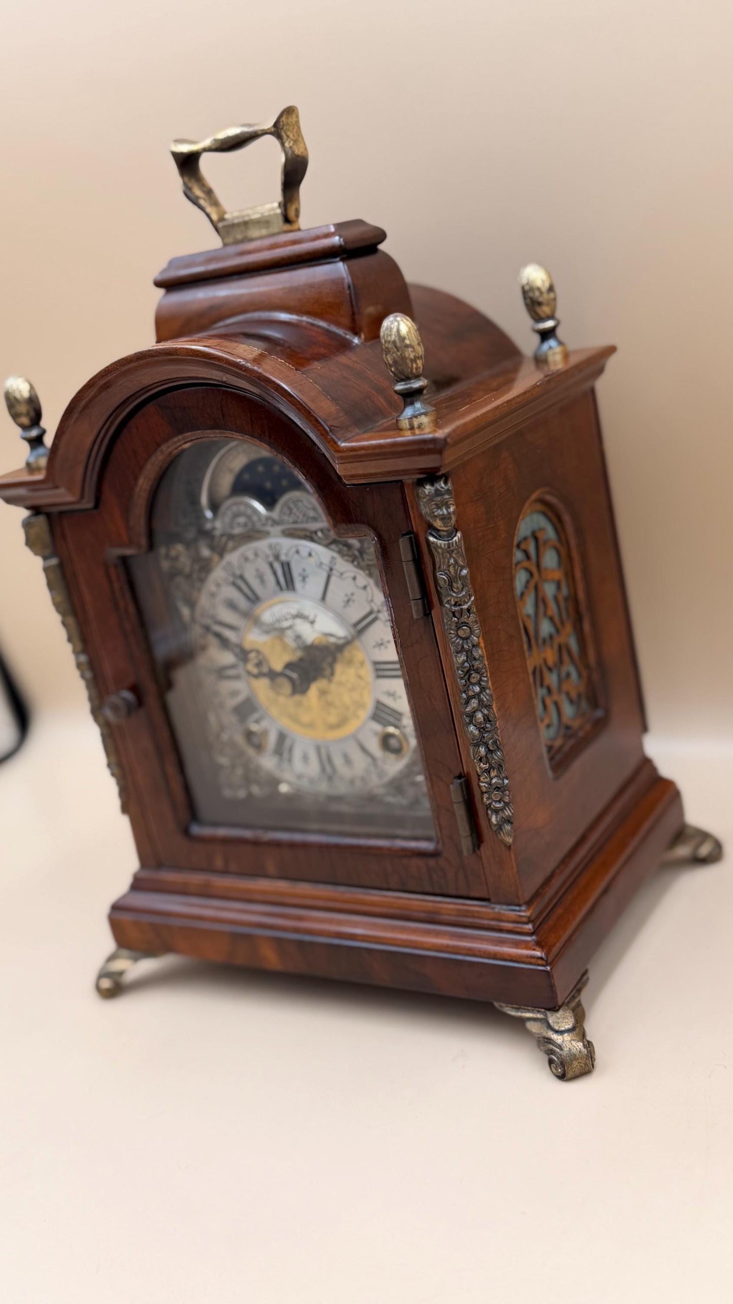 Antique Warmink (Wuba) Dutch Mantel Clock – Moon Phase Dial – Bell Strike – Serviced & Working