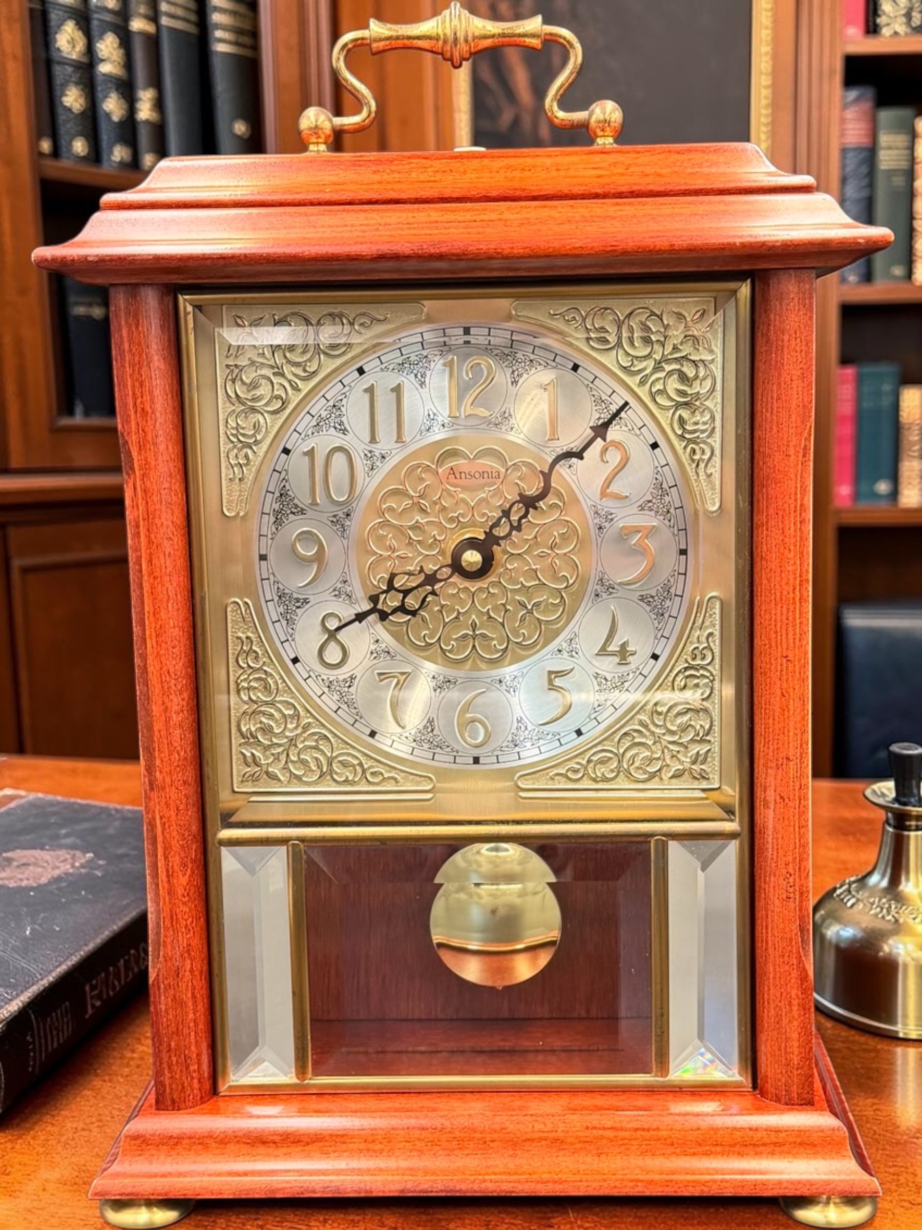 Ansonia Quartz Mantel Clock – Westminster Chime Pendulum Beveled Glass