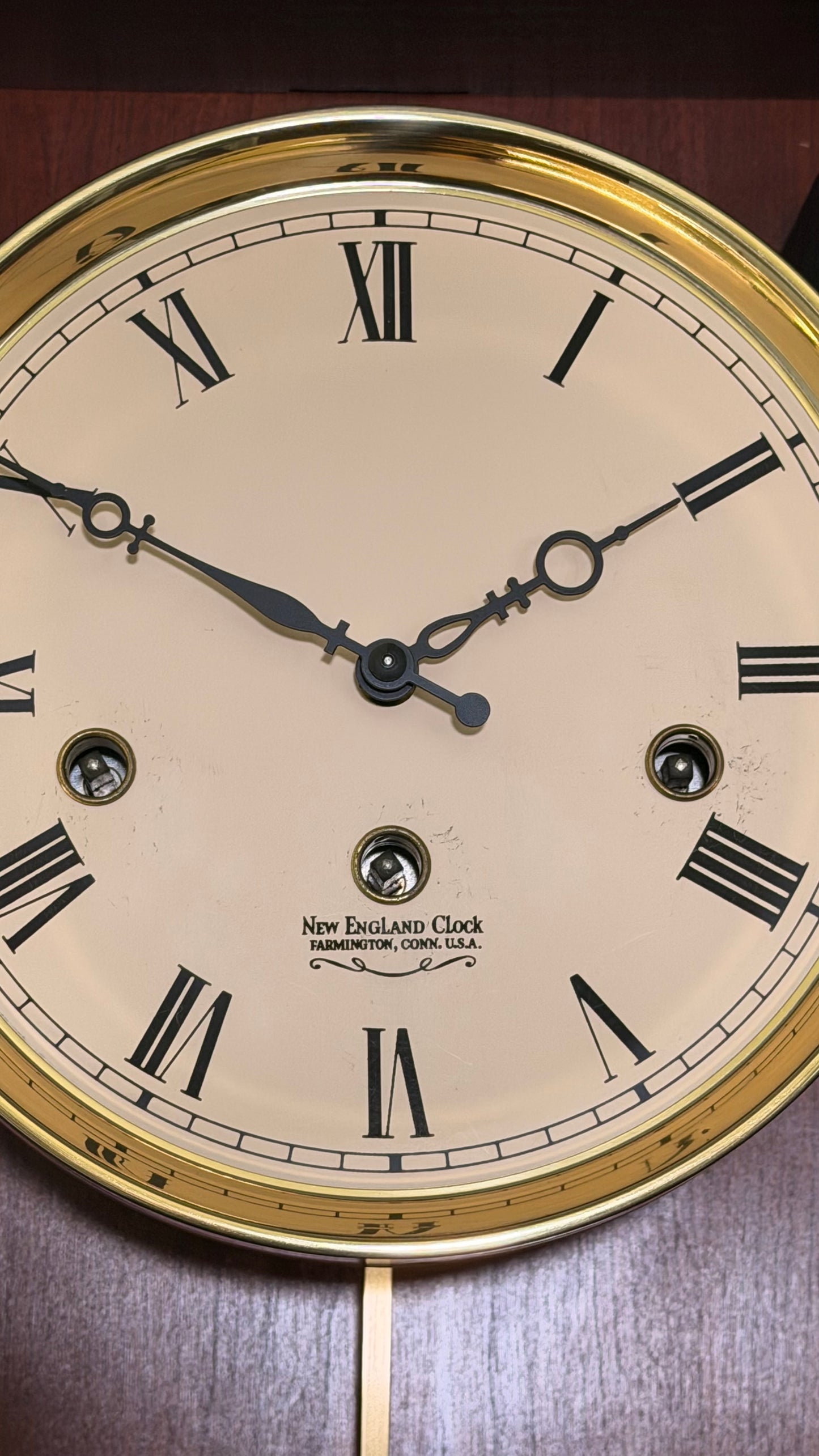 New England Clock Westminster Chime Wall Clock – Mechanical Pendulum Regulator Wood Case