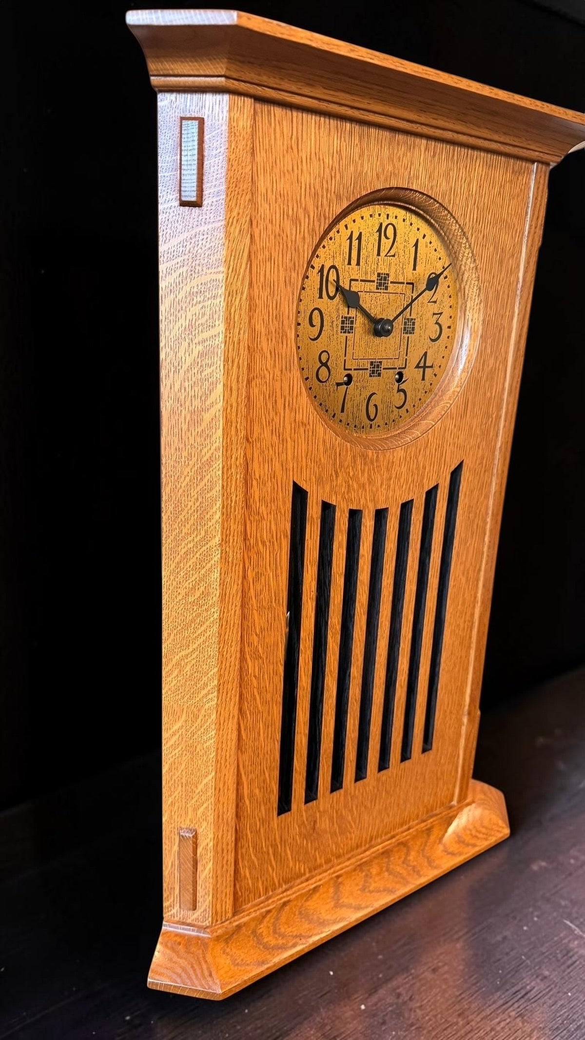 Stickley Oak Arts & Crafts Corner Clock – detail view 4