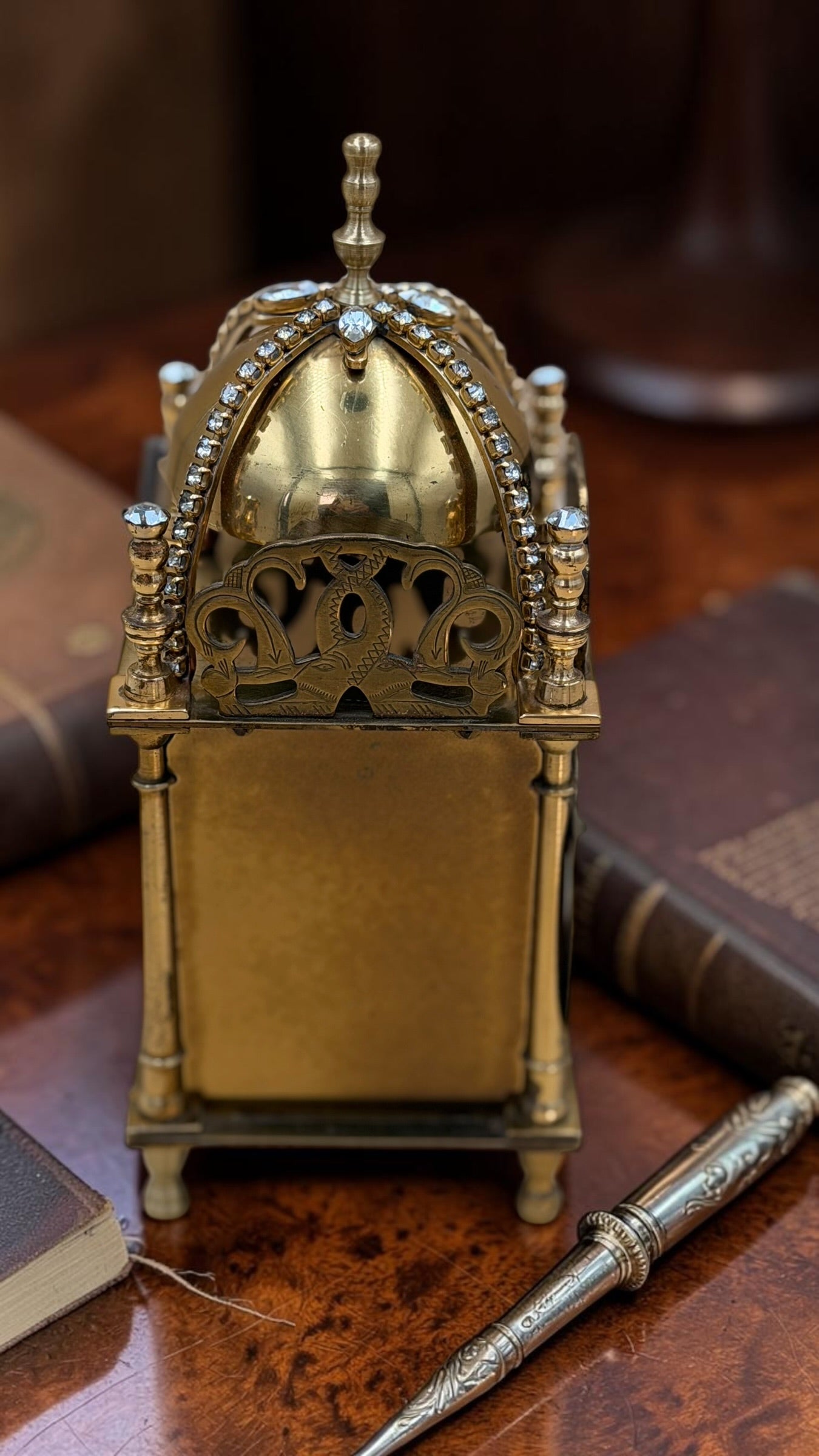 Vintage Smiths Miniature Brass Mantel Clock | Jeweled Dome, Key Wind