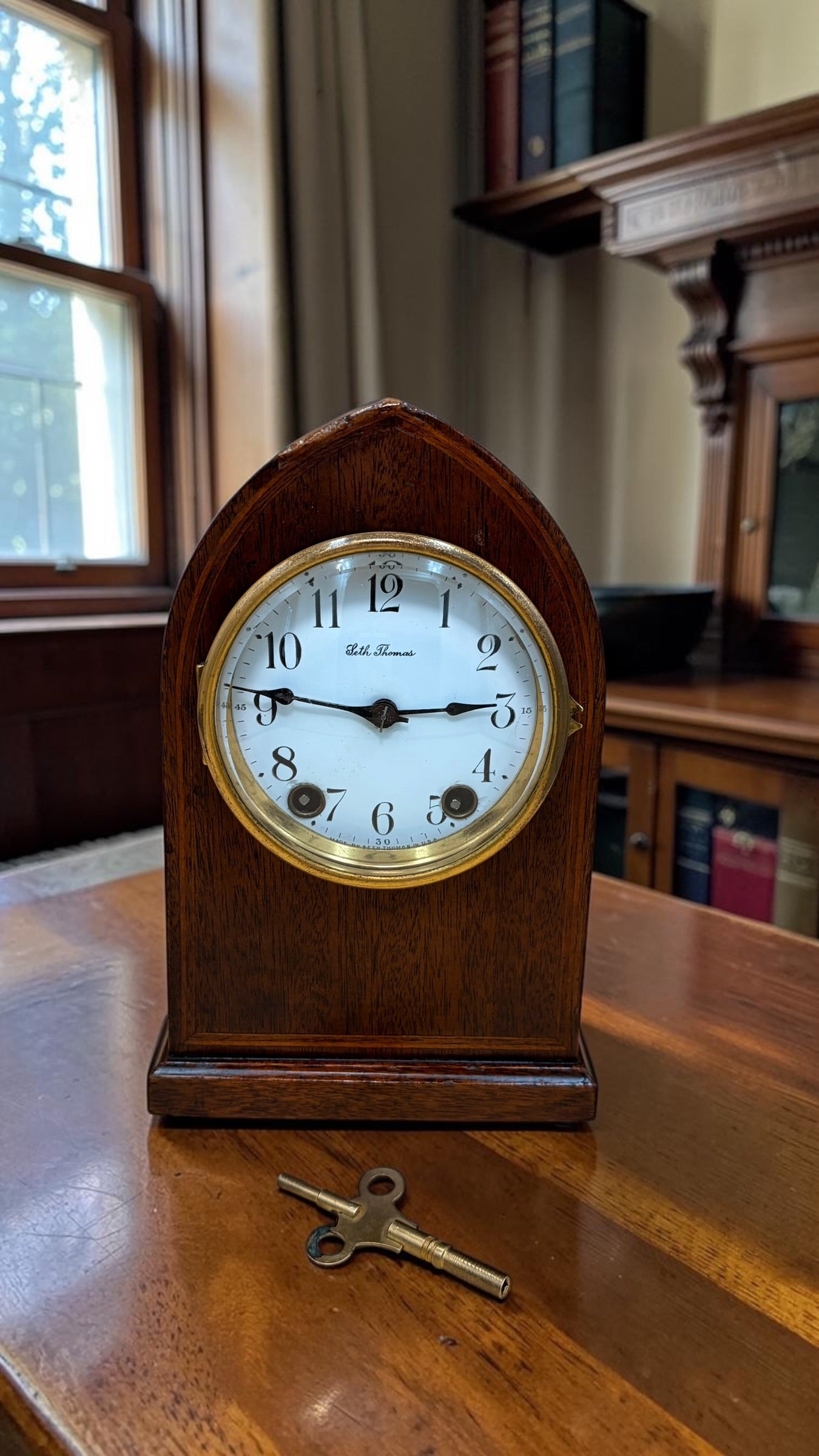 Antique Seth Thomas Tambour Mantel Clock – Original Finish – Time & Strike – Working – c. 1940s