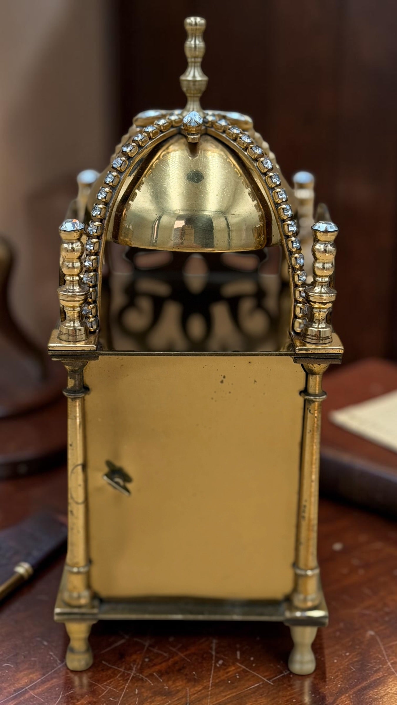 Vintage Smiths Miniature Brass Mantel Clock | Jeweled Dome, Key Wind