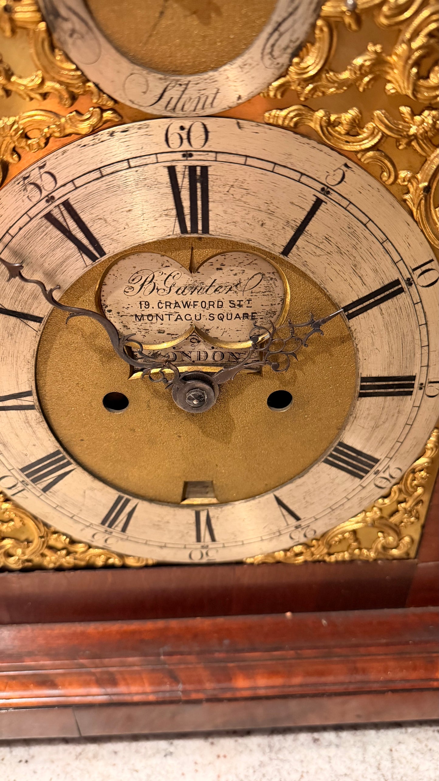 Ornate English Style Mahogany Bracket Clock Case – Brass Dial Display Clock – Restoration Candidate