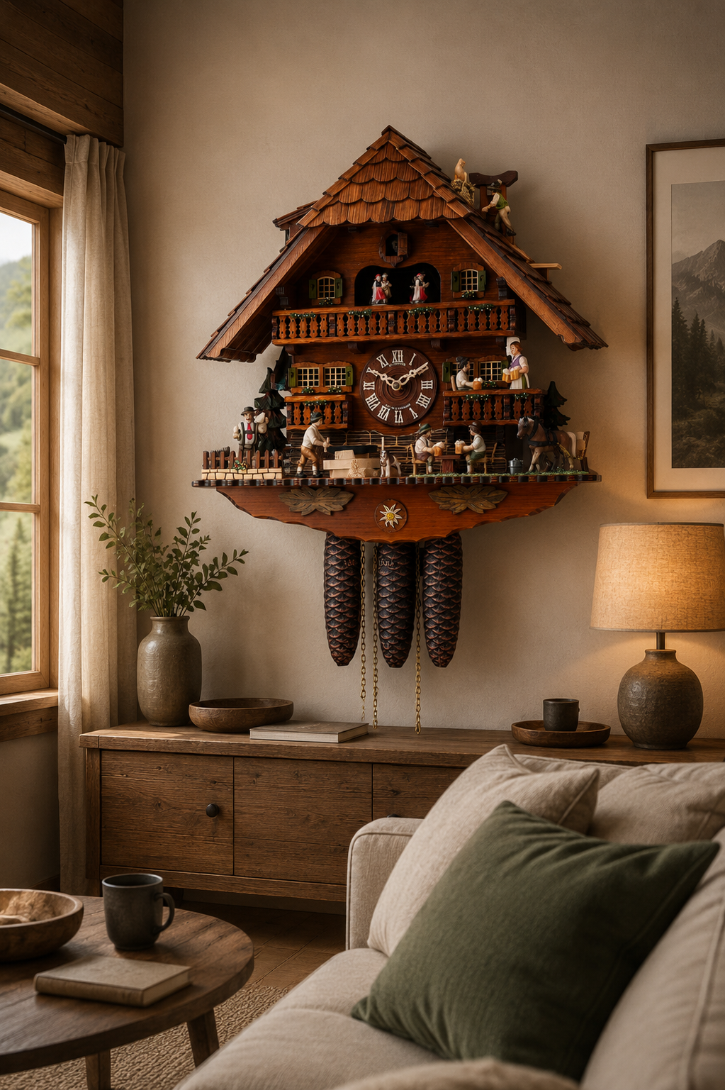Anton Schneider 8TMT 1019/9 Roofer's Clock cuckoo clock, room setting