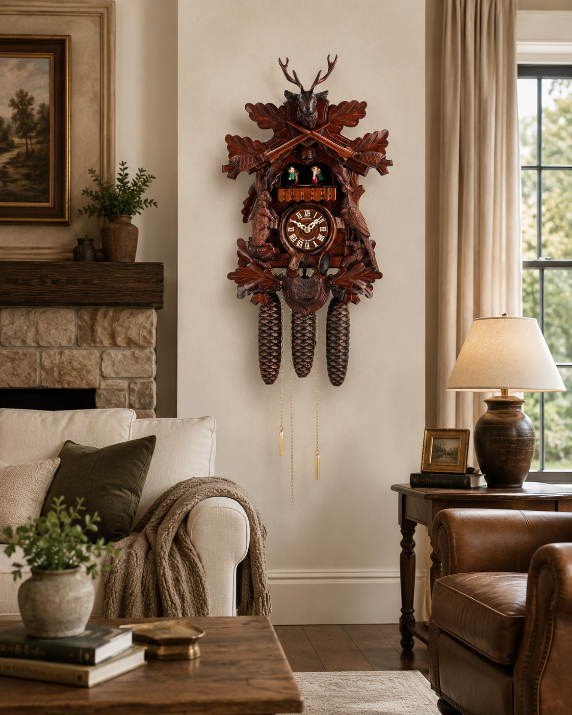 Anton Schneider 8TMT 275/9 Cervus Regalis cuckoo clock, room setting