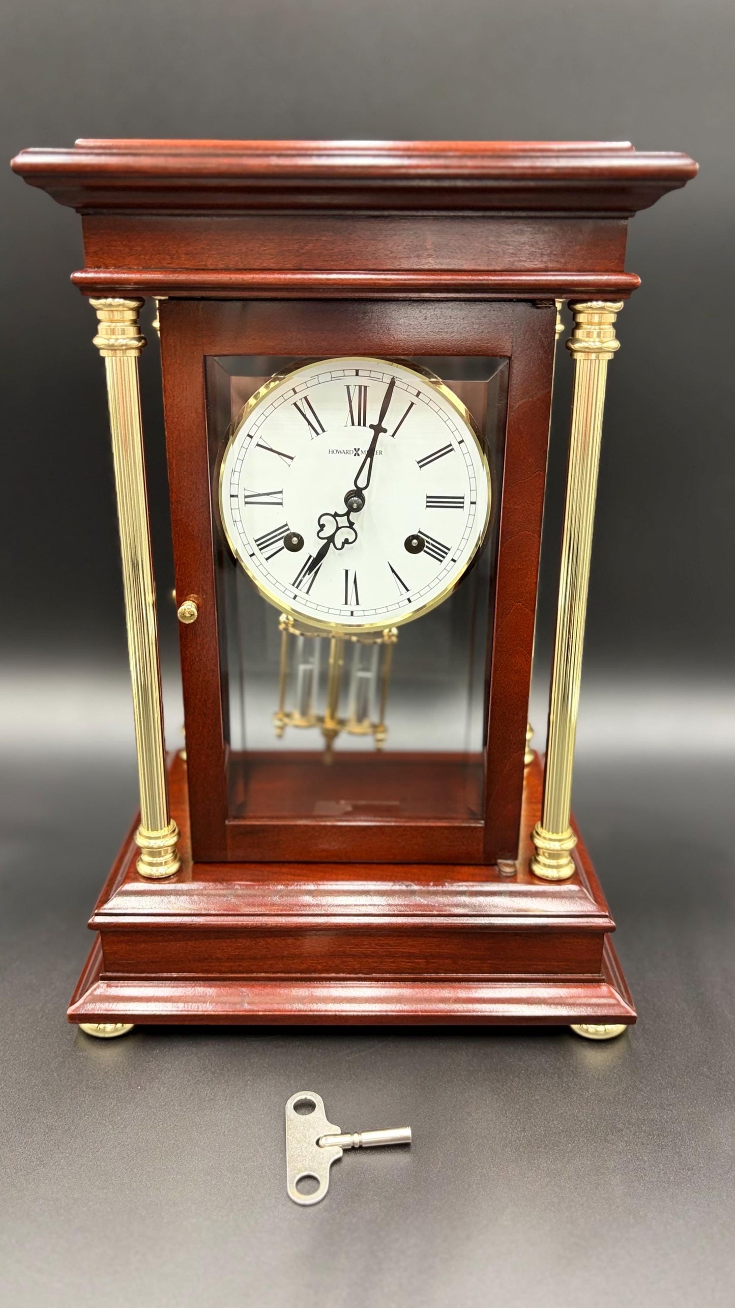 Howard Miller Tribute Crystal Regulator Mantel Clock 613-580 • Vintage 1990s Mechanical Hermle Movement • Collector-Grade with Key