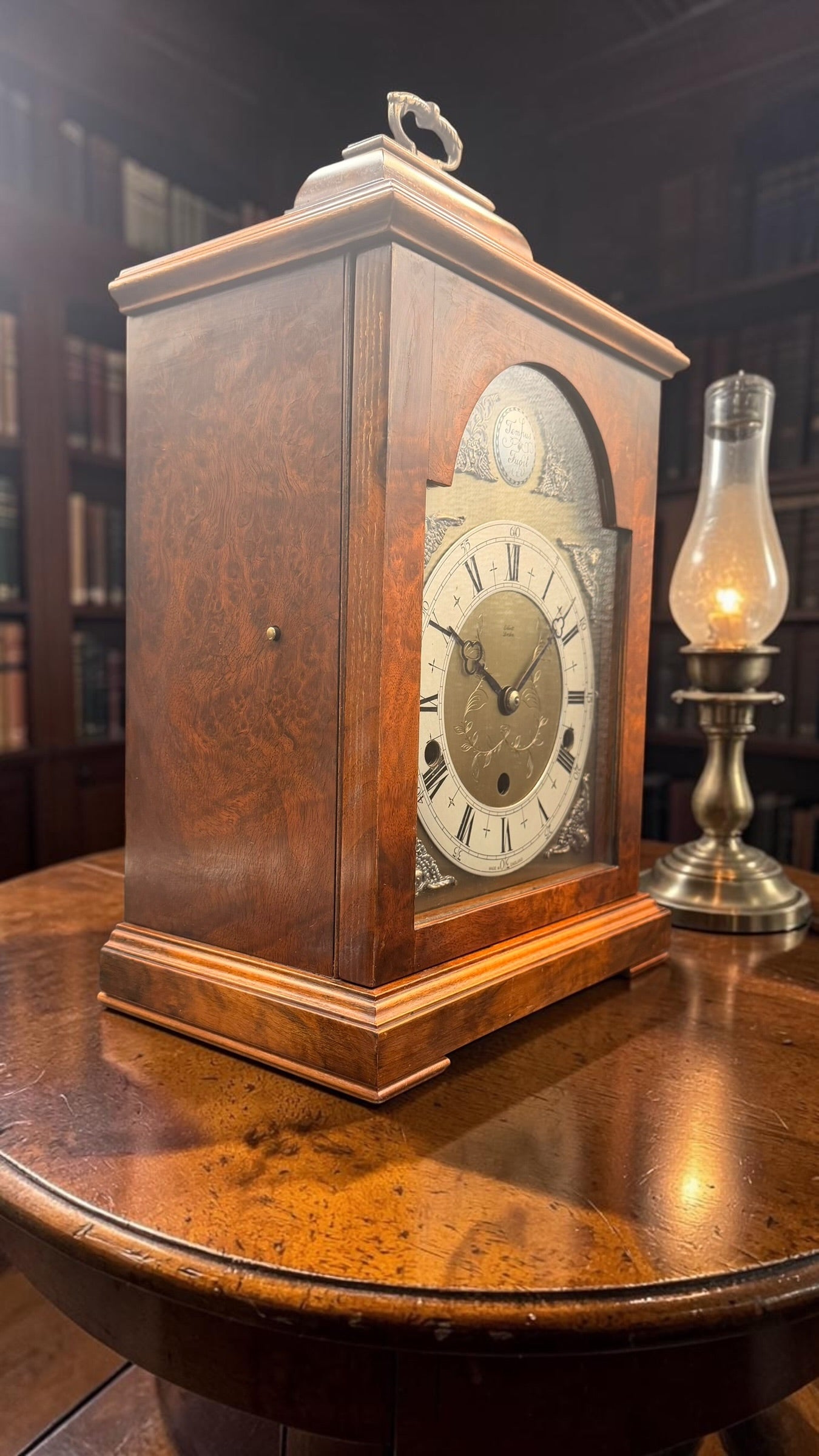 Elliott London Westminster Chime Mantel Clock – Burl Walnut Cabinet,  Mechanical Pendulum Movement