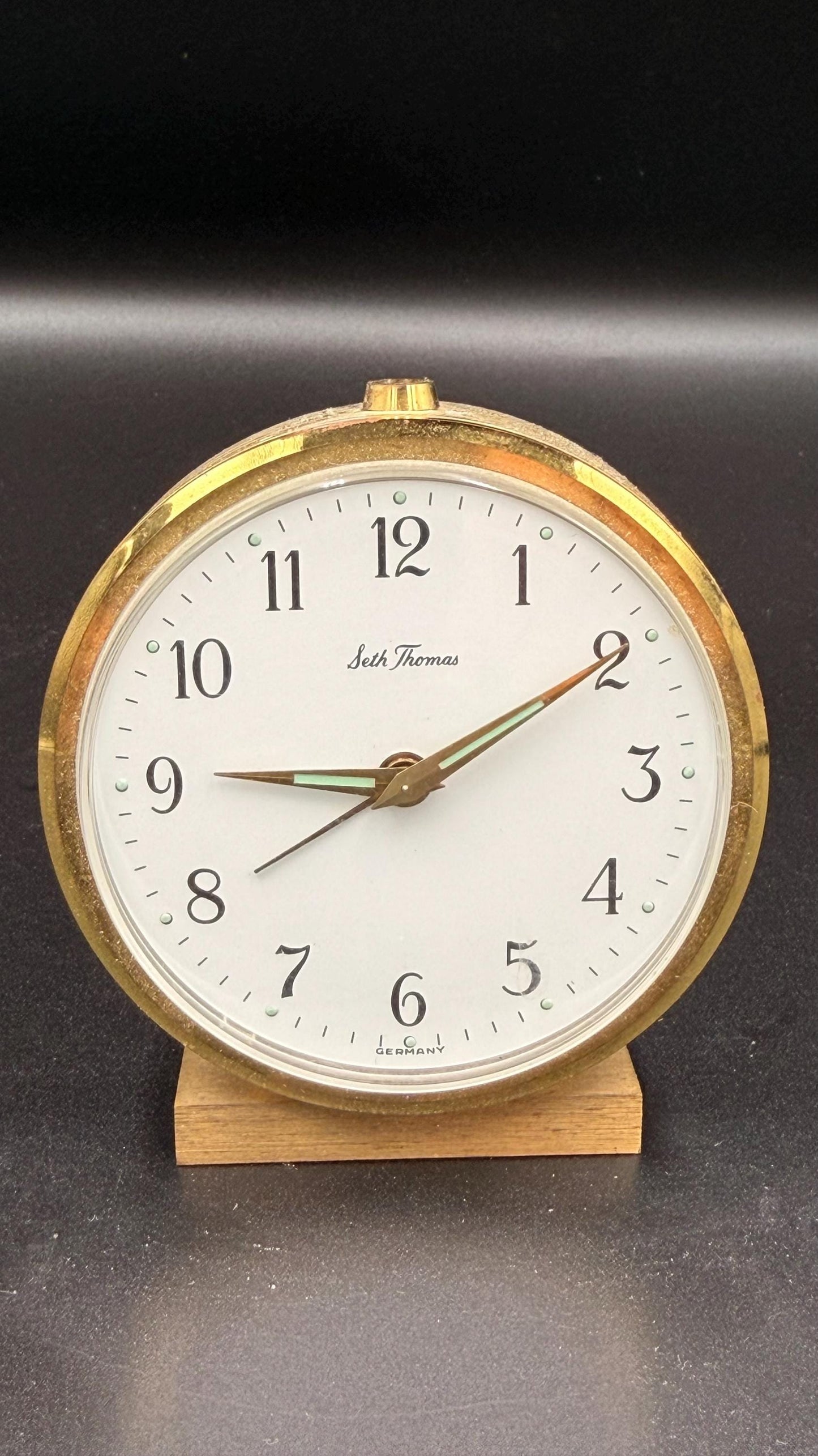 Seth Thomas Fashionette Alarm Clock – Mid Century Modern Brass Desk Clock, Original Box