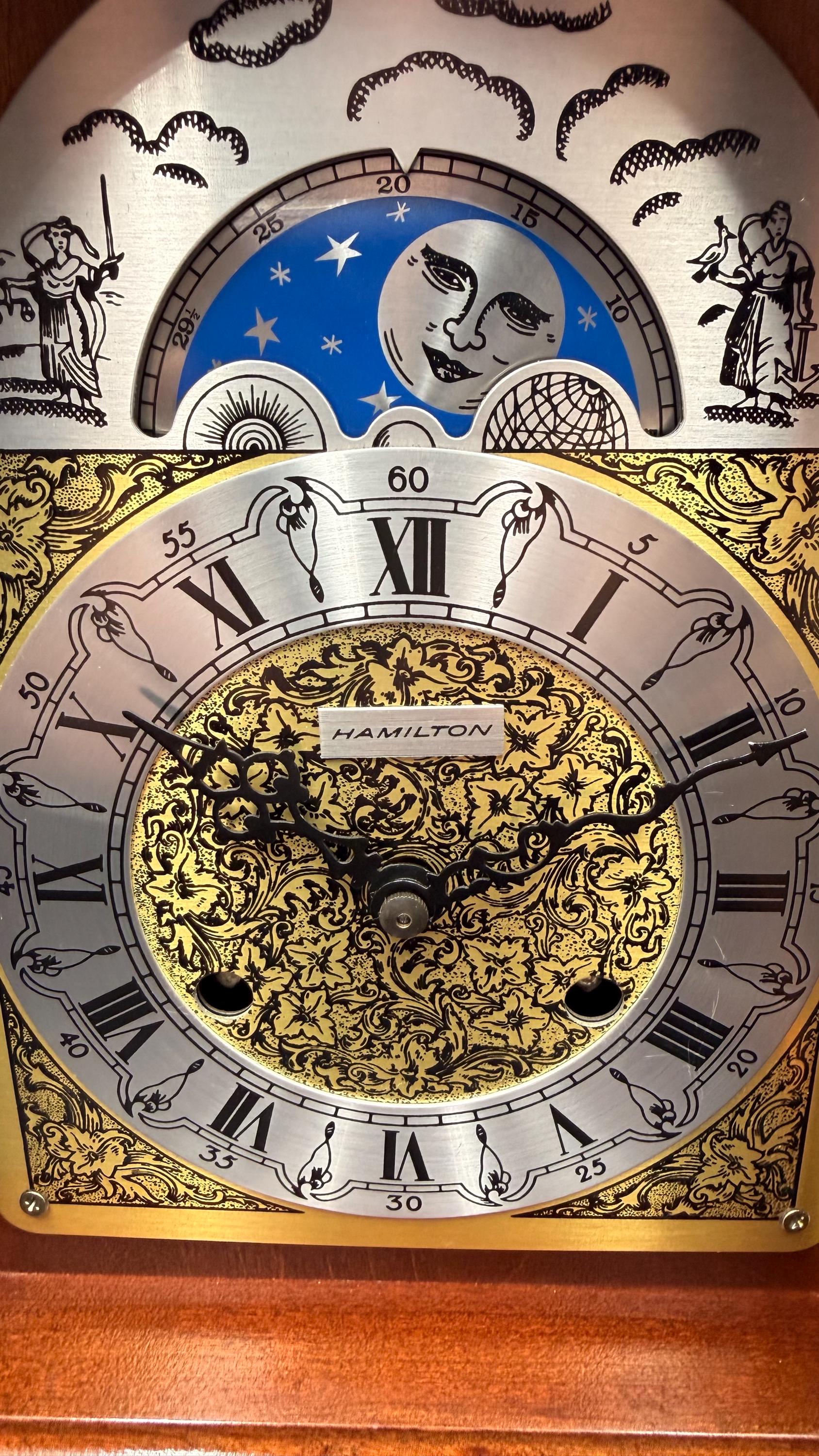 Hamilton Moon Phase Bracket Clock - Freshly Serviced – Bim Bam Bell Strike – Luxury Vintage Decor