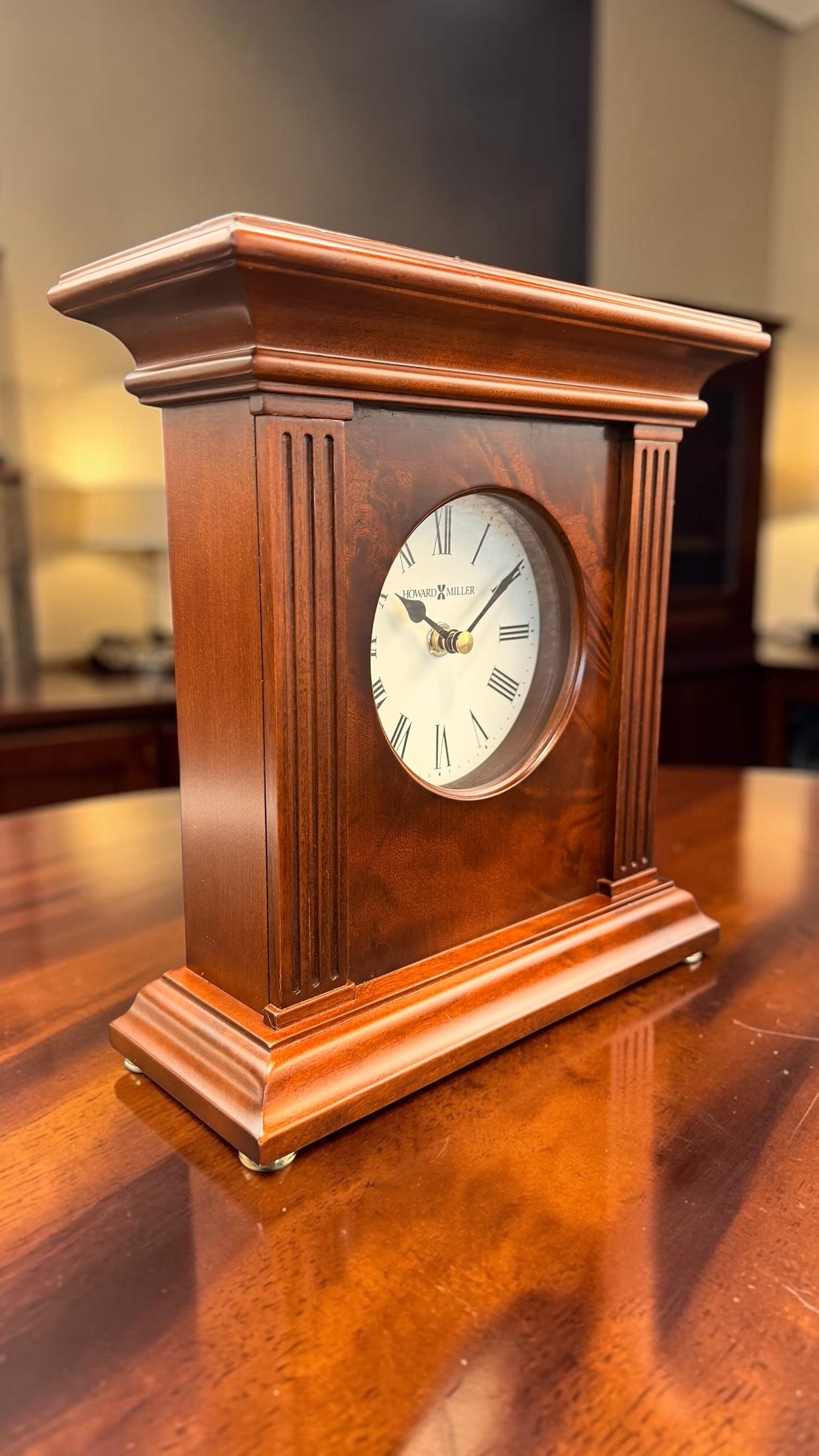 Howard Miller Andover 635-171 Quartz Mantel Clock – Cherry Bordeaux Burlwood Desk Shelf Clock