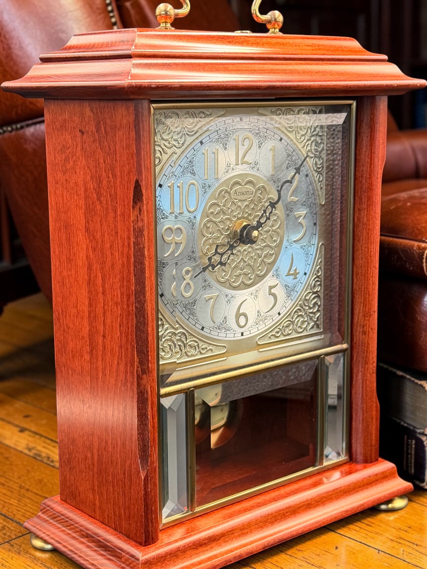 Ansonia Quartz Mantel Clock – Westminster Chime Pendulum Beveled Glass