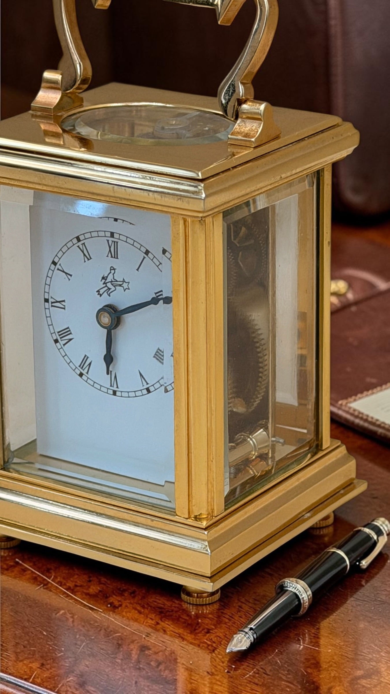 Vintage Sternreiter Brass Carriage Clock – German Mechanical Wind-Up Desk & Mantel Clock – Roman Dial Collectible