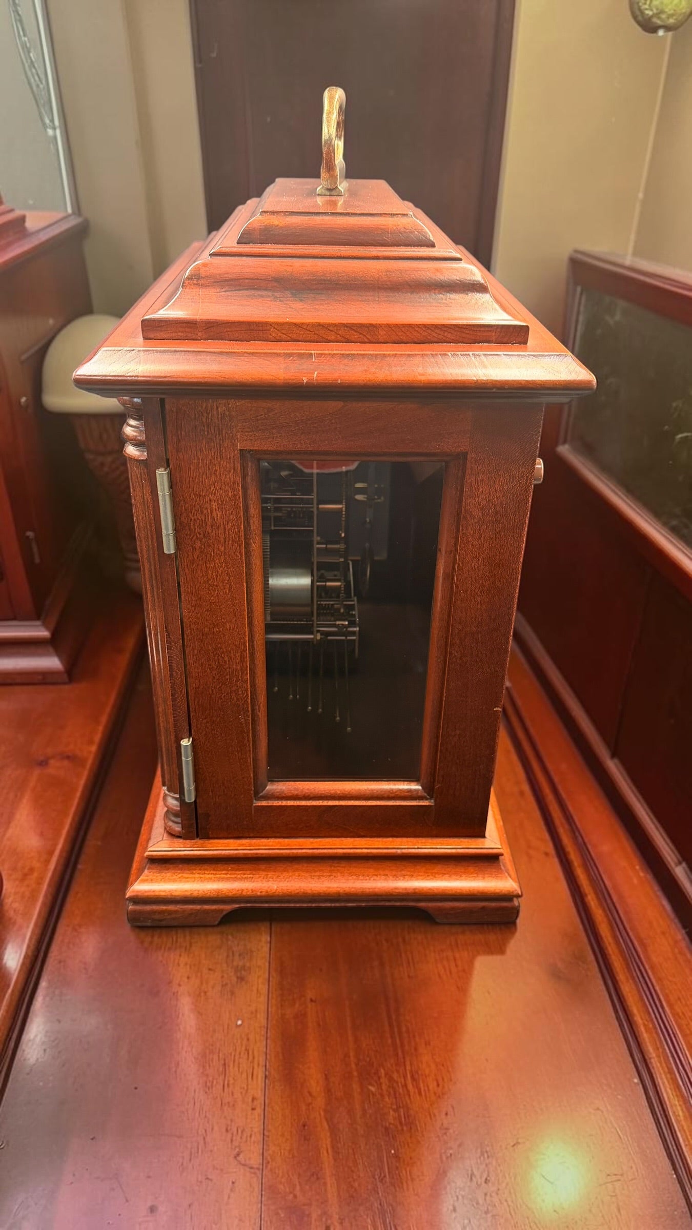 Harrington House Triple Chime Bracket Clock Franz Hermle 1051-020 Mechanical Movement Beveled Glass Germany