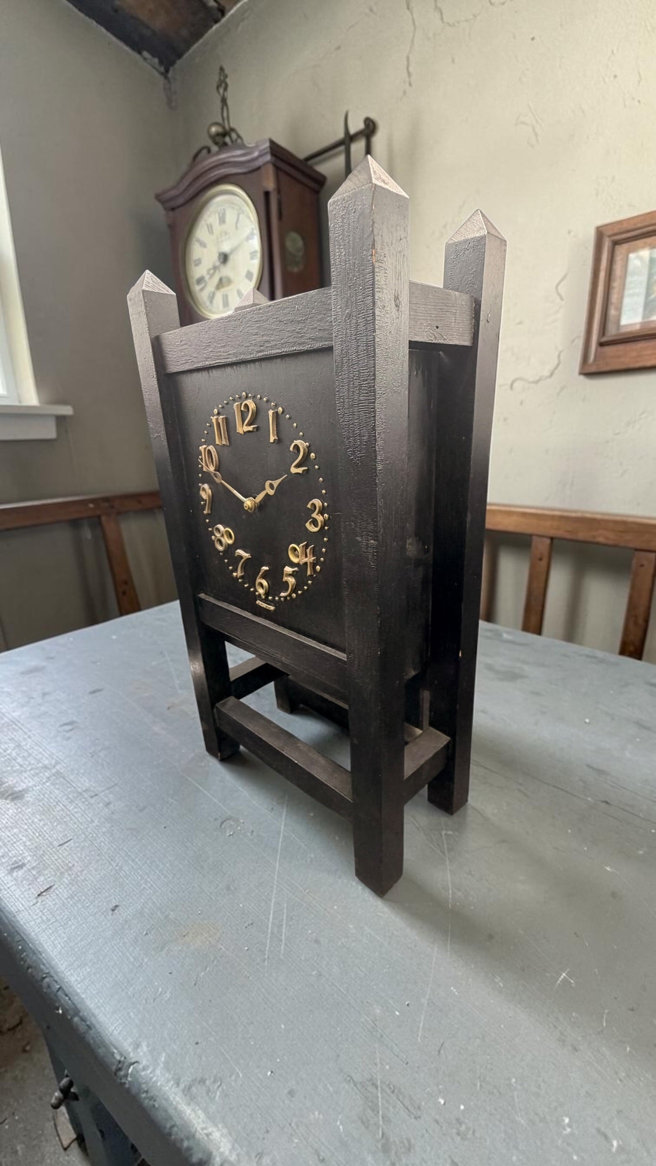 Antique Sessions Mission Style Mantel Clock – Arts & Crafts Wooden Case, Mechanical Time Strike