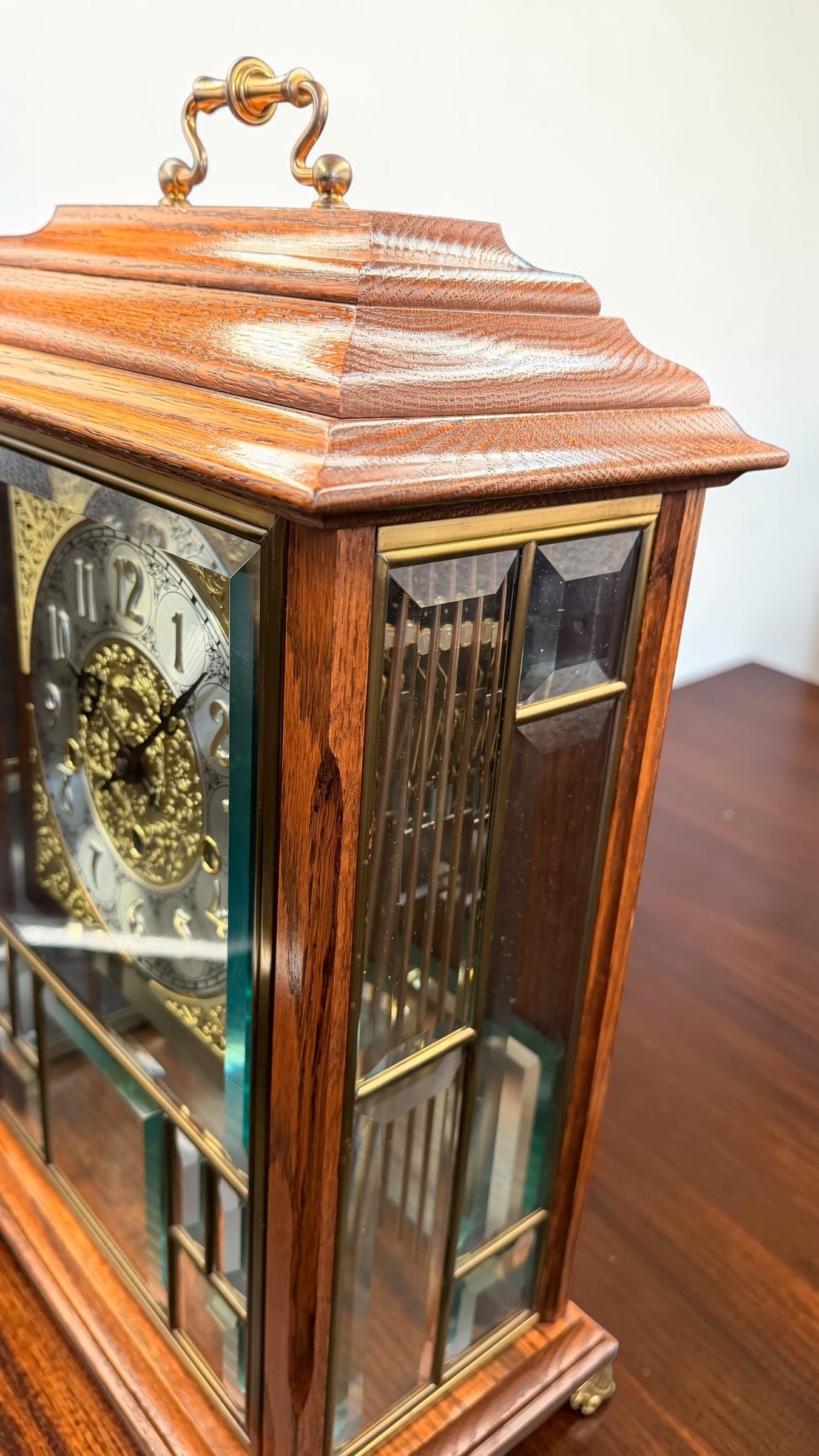 Ansonia Gold Medallion 370 Triple Chime Mantel Clock, Beveled Glass Mechanical Bracket Clock