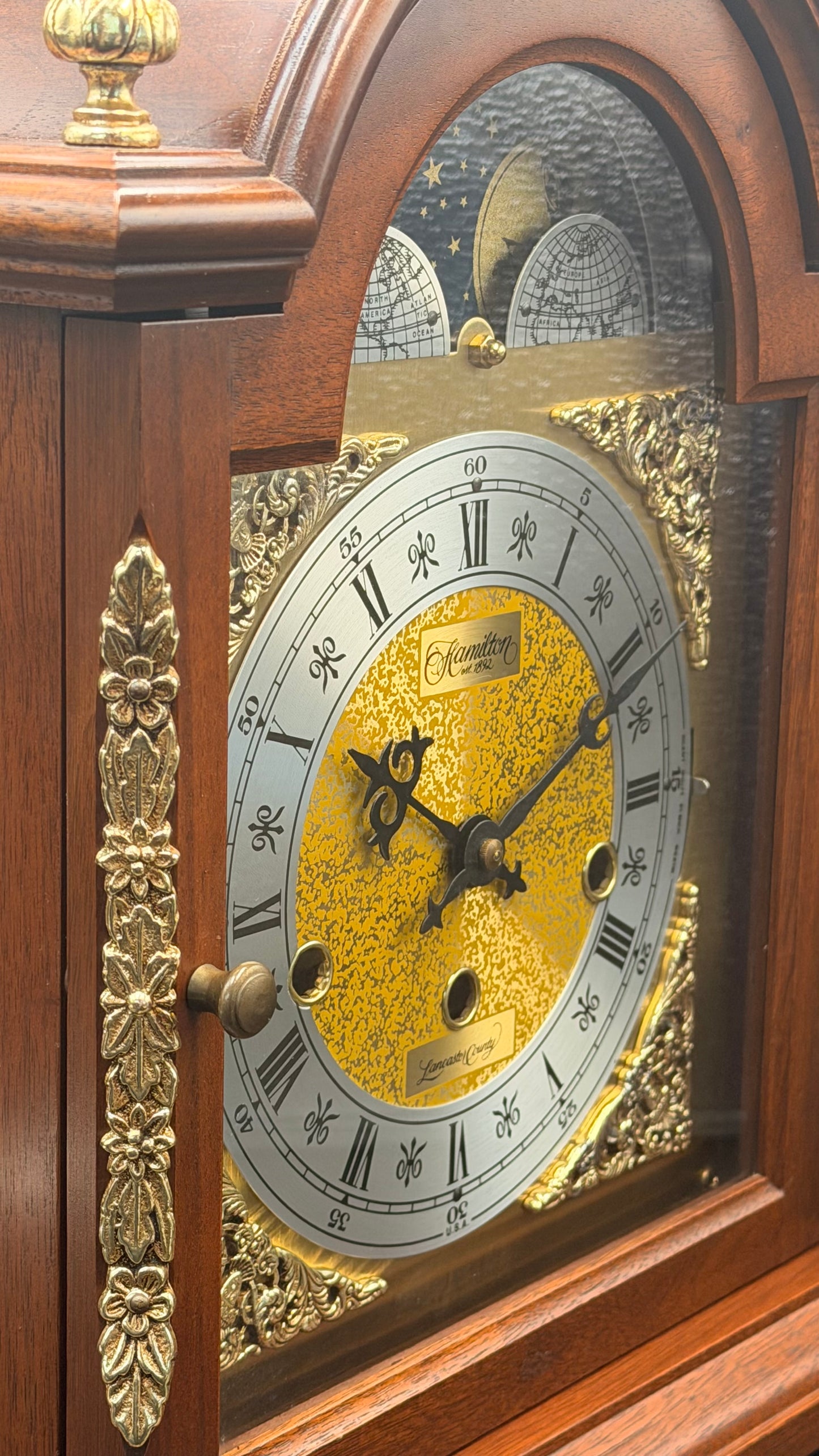 Vintage Hamilton Triple Chime Mechanical Mantel Clock Moon Dial German Movement – Westminster / St. Michael / Whittington