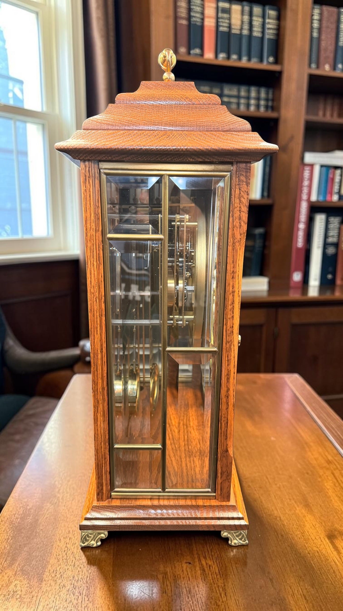 Ansonia Gold Medallion 370 Triple Chime Mantel Clock, Beveled Glass Mechanical Bracket Clock