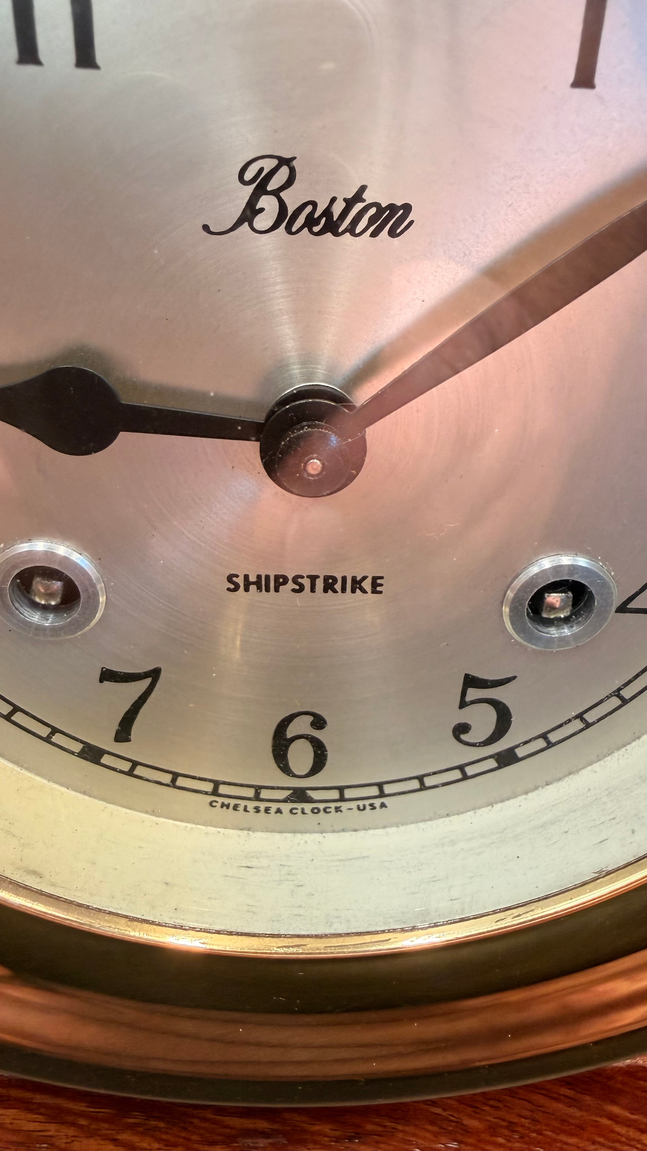 Chelsea Boston Shipstrike Shelf Clock – Brass & Mahogany Wood Base
