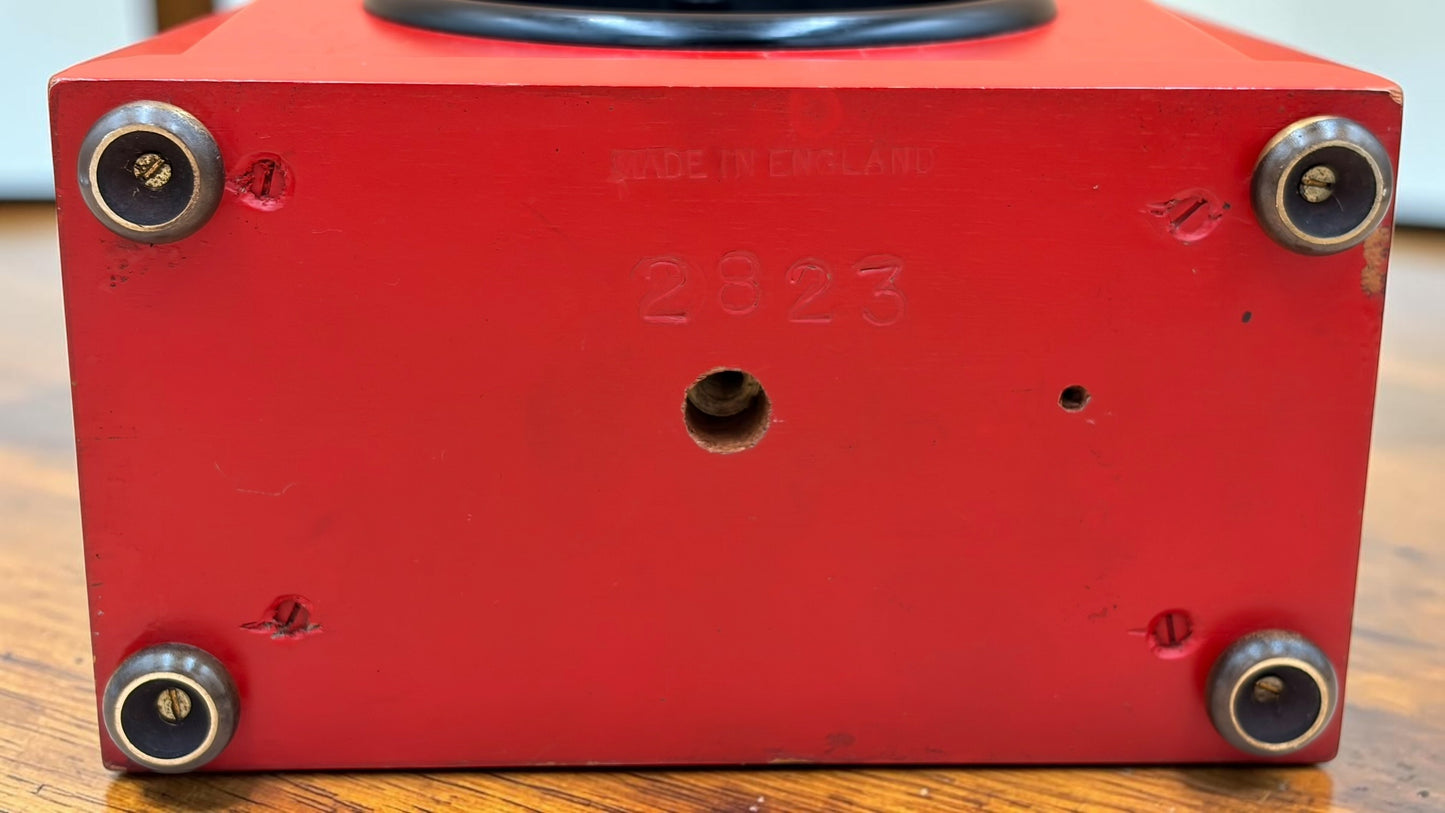Vintage Elliott London Chinoiserie Mantel Clock – Red Lacquer English Bracket Clock – Made in England