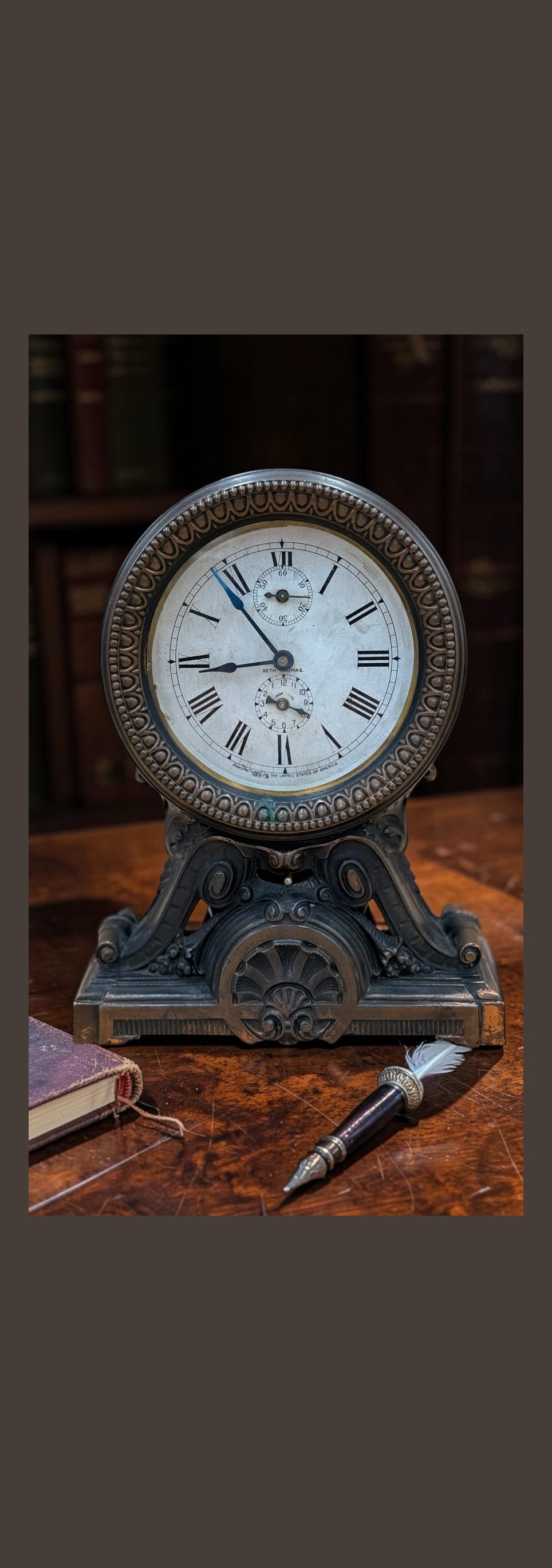 Antique Seth Thomas Cast Metal Mantel Alarm Clock c.1905 – 8 Day – Cleaned & Serviced