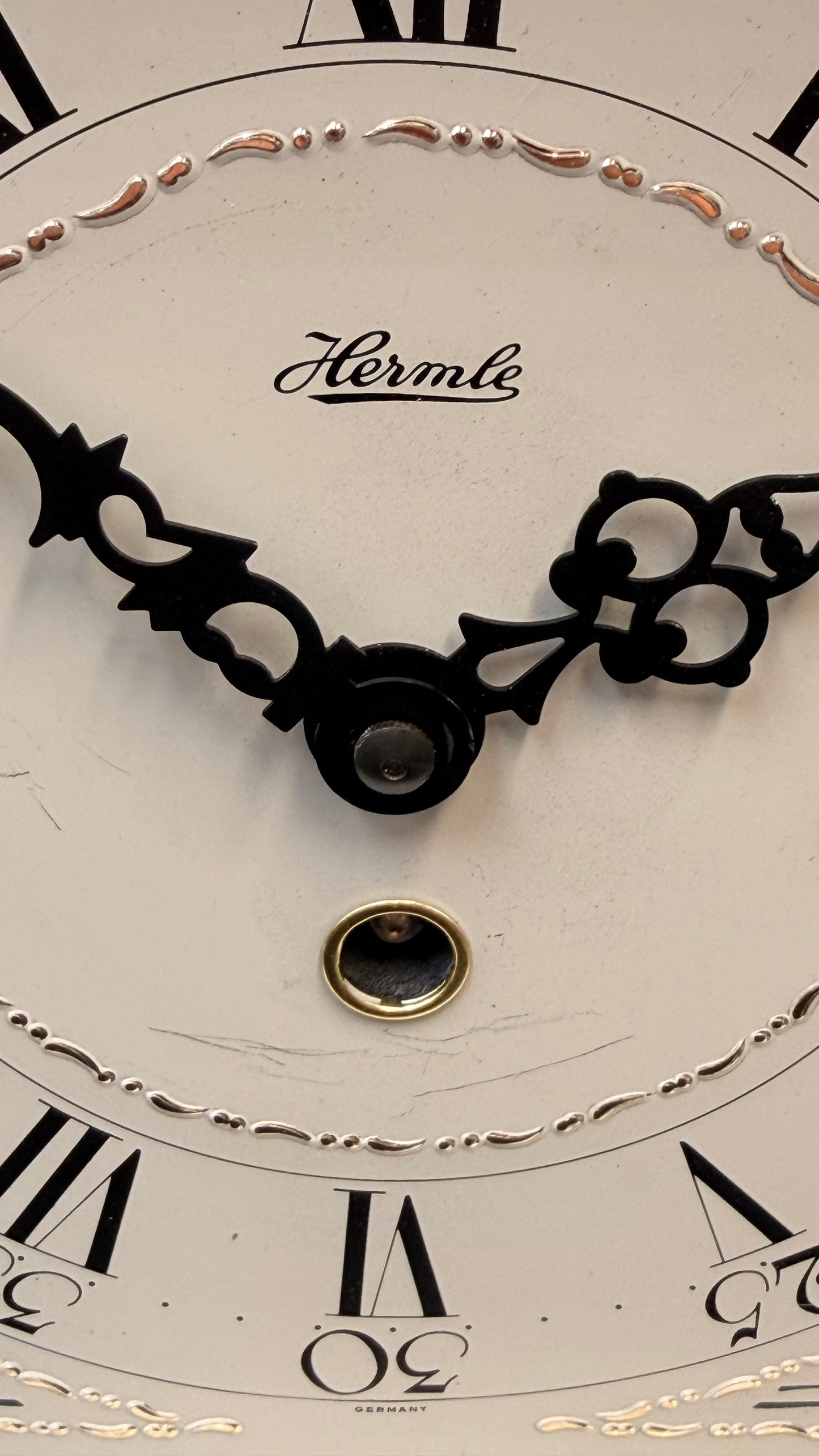 Hermle Austen Mantel Clock – German Mechanical Westminster Chime – Distressed White Farmhouse Shelf Clock
