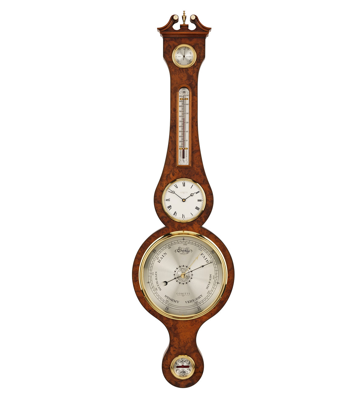 Comitti The Regency Banjo Barometer with Clock – front view