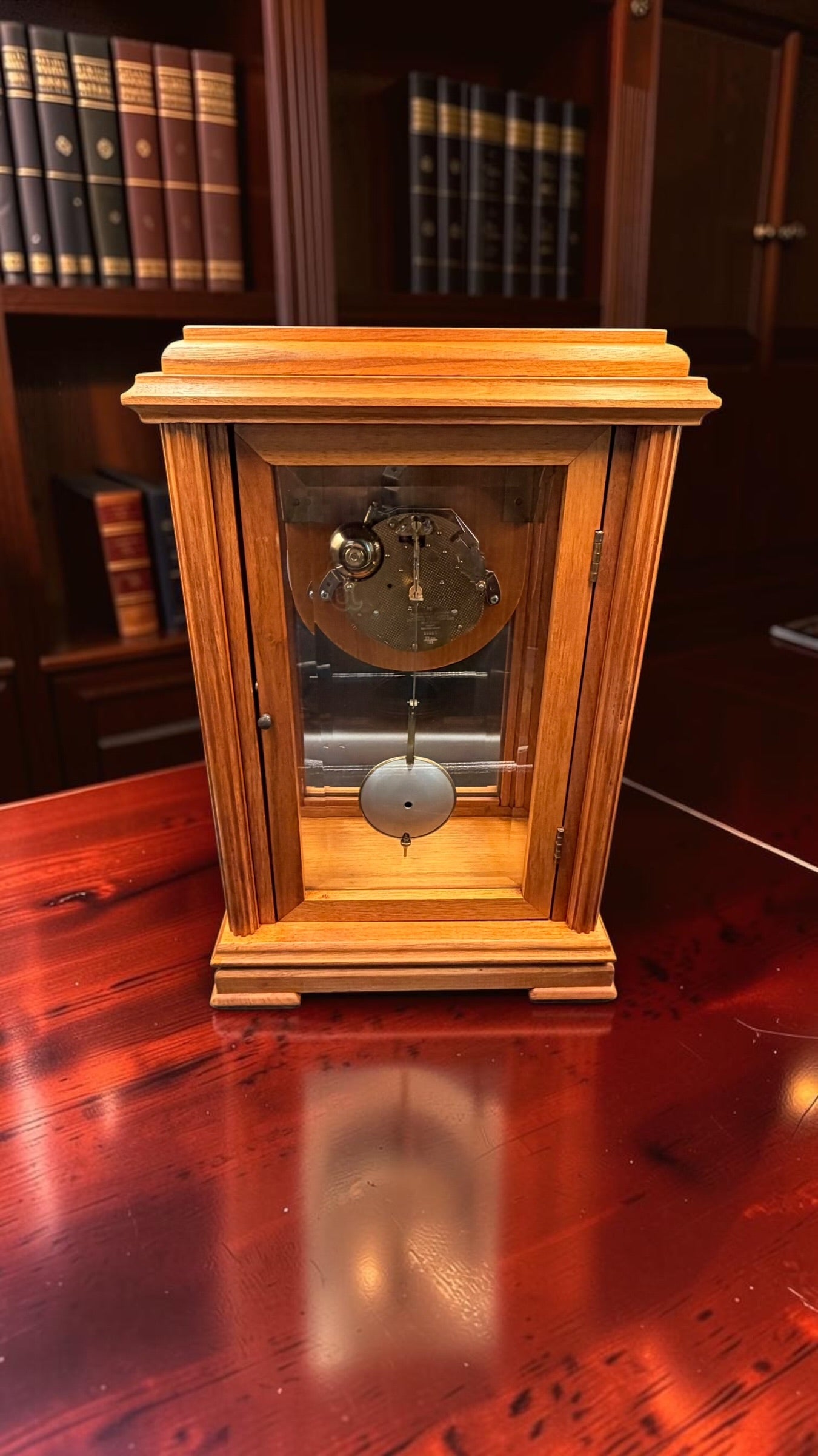 Mason & Sullivan Mechanical Mantel Clock | Freshly Serviced Hermle West Germany Bim-Bam Movement | Beveled Glass