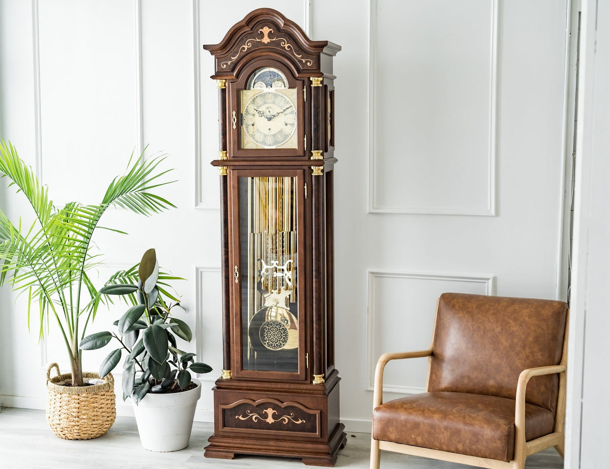 Hermle Biltmore grandfather clock detail