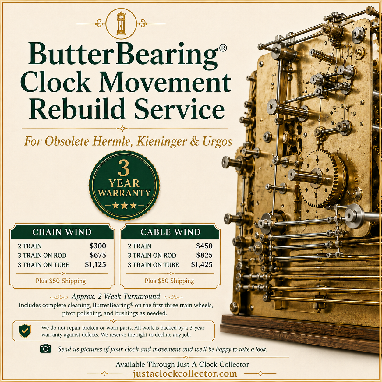 ButterBearing® Clock Movement Rebuild Service – Hermle, Kieninger & Urgos