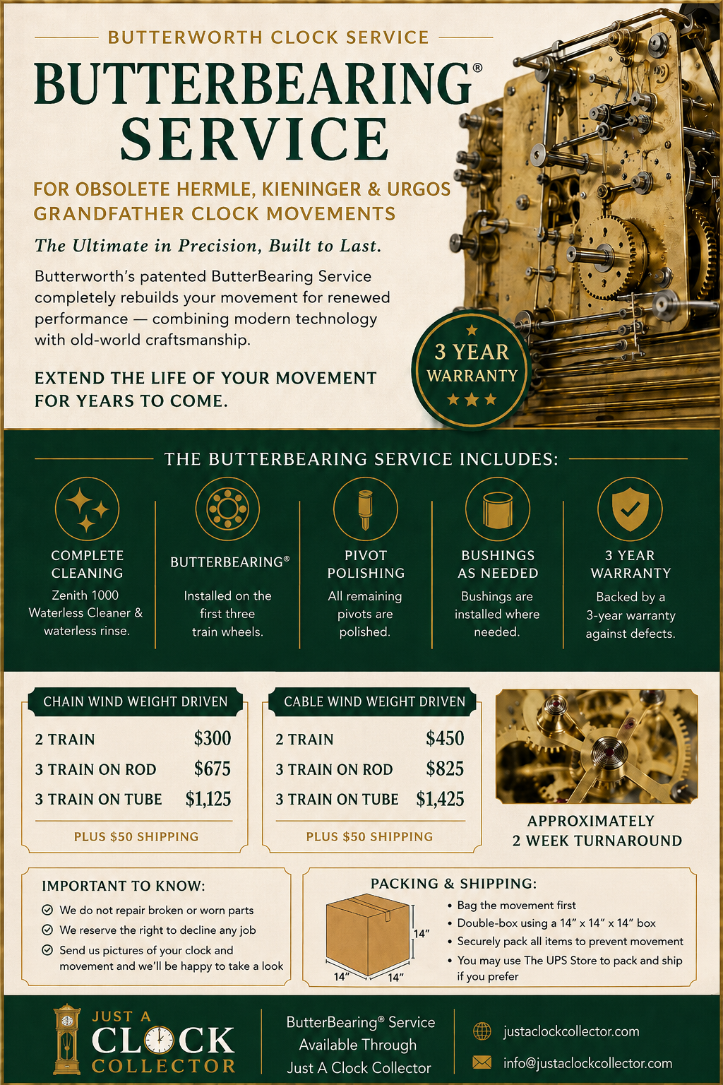 ButterBearing® Clock Movement Rebuild Service – Hermle, Kieninger & Urgos