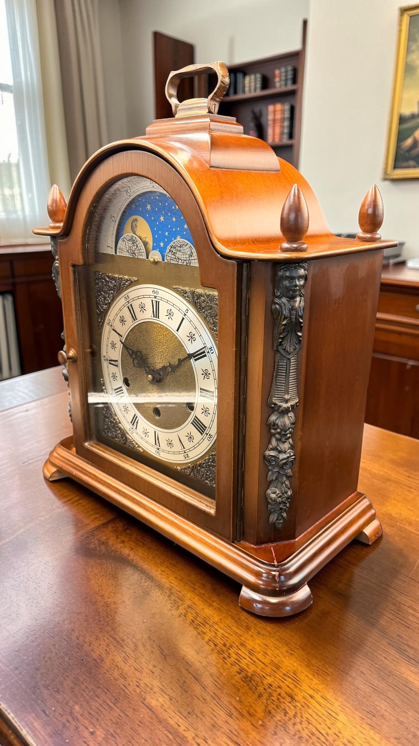 Urgos German Mechanical Mantel Clock – Moon Phase Westminster Chime Bracket Style