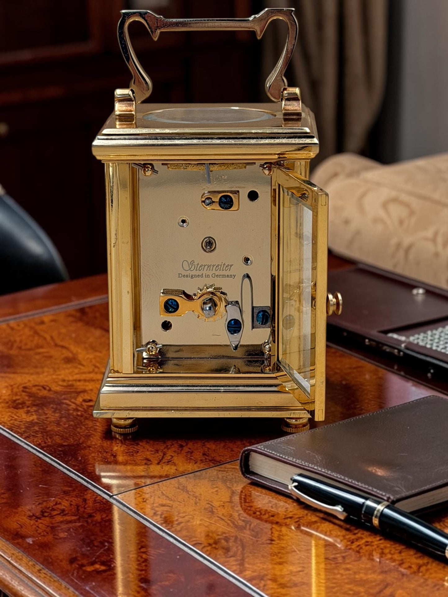 Vintage Sternreiter Brass Carriage Clock – German Mechanical Wind-Up Desk & Mantel Clock – Roman Dial Collectible
